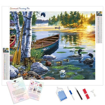 Calm Waters Boat | Diamond Painting Kit - Full Drill - Square or Round Diamonds with AB Drills Option