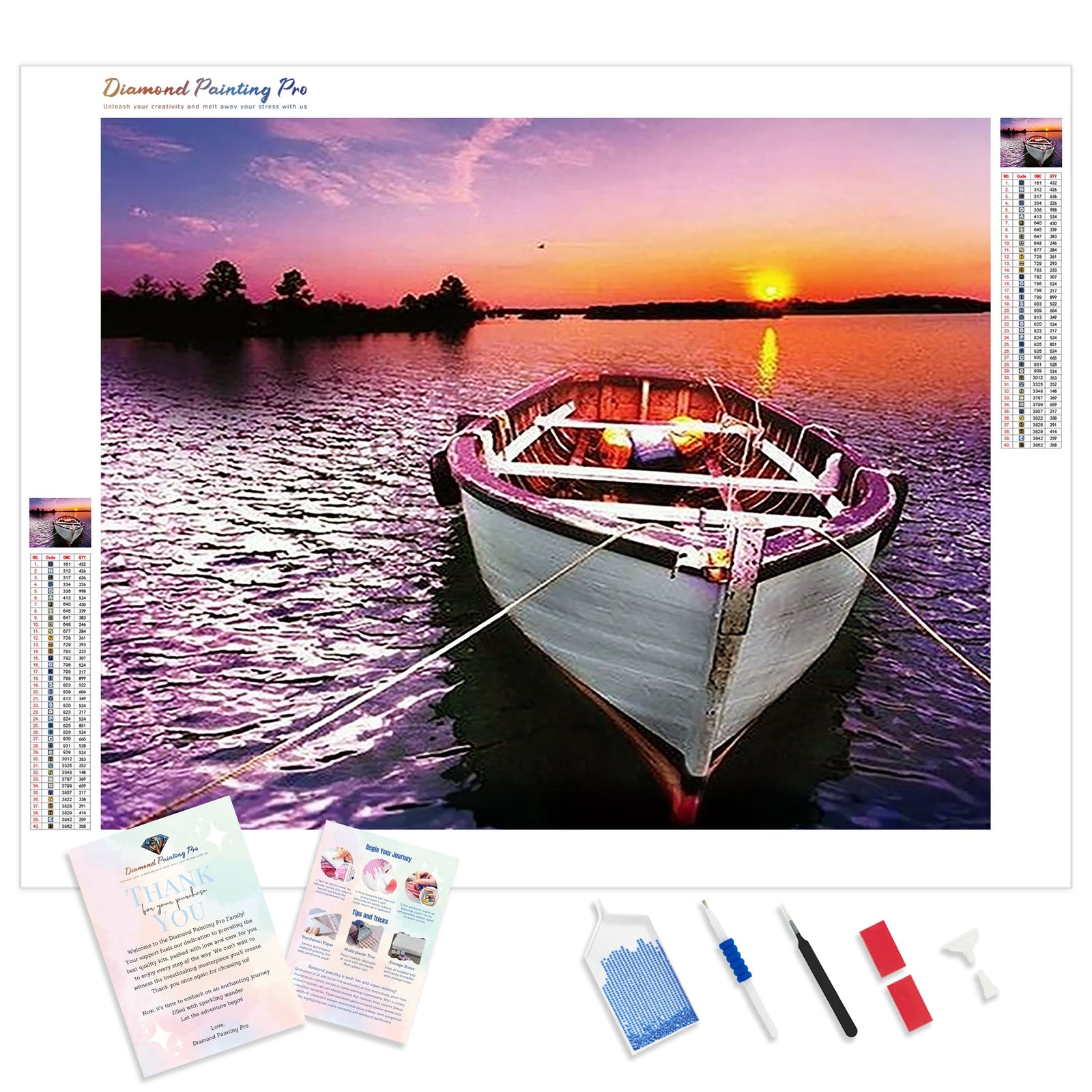 Boat under Sunset | Diamond Painting Kit - Full Drill - Square or Round Diamonds with AB Drills Option