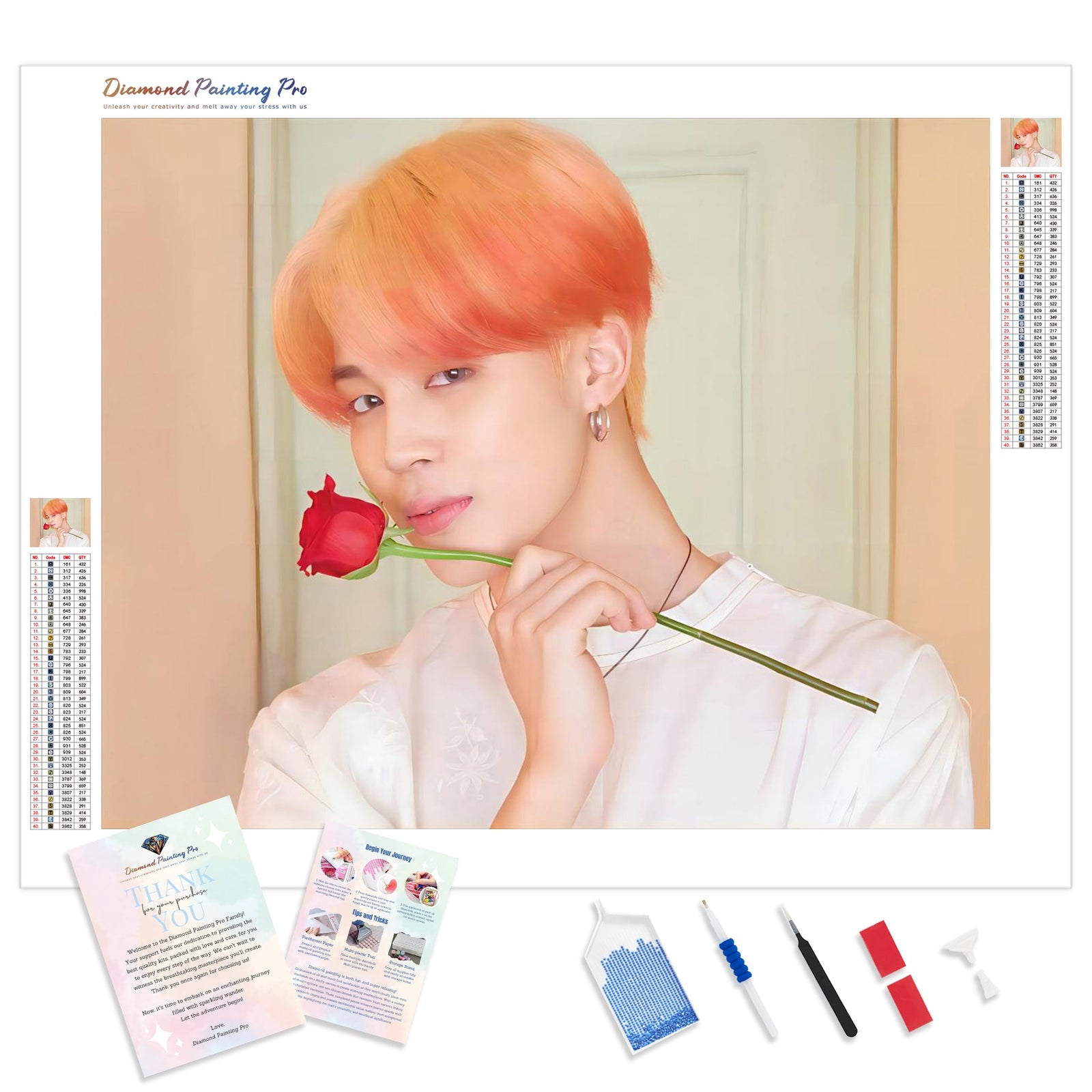 BTS Jimin and Rose | Diamond Painting Kit - Full Drill - Square or Round Diamonds with AB Drills Option