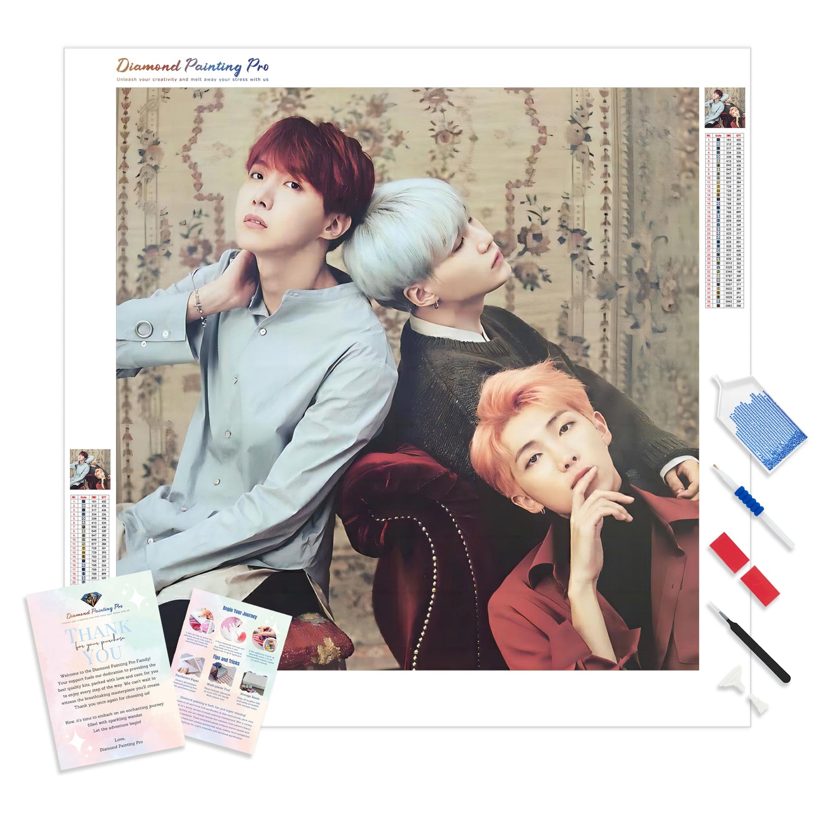 BTS Rap Line | Diamond Painting Kit - Full Drill - Square or Round Diamonds with AB Drills Option