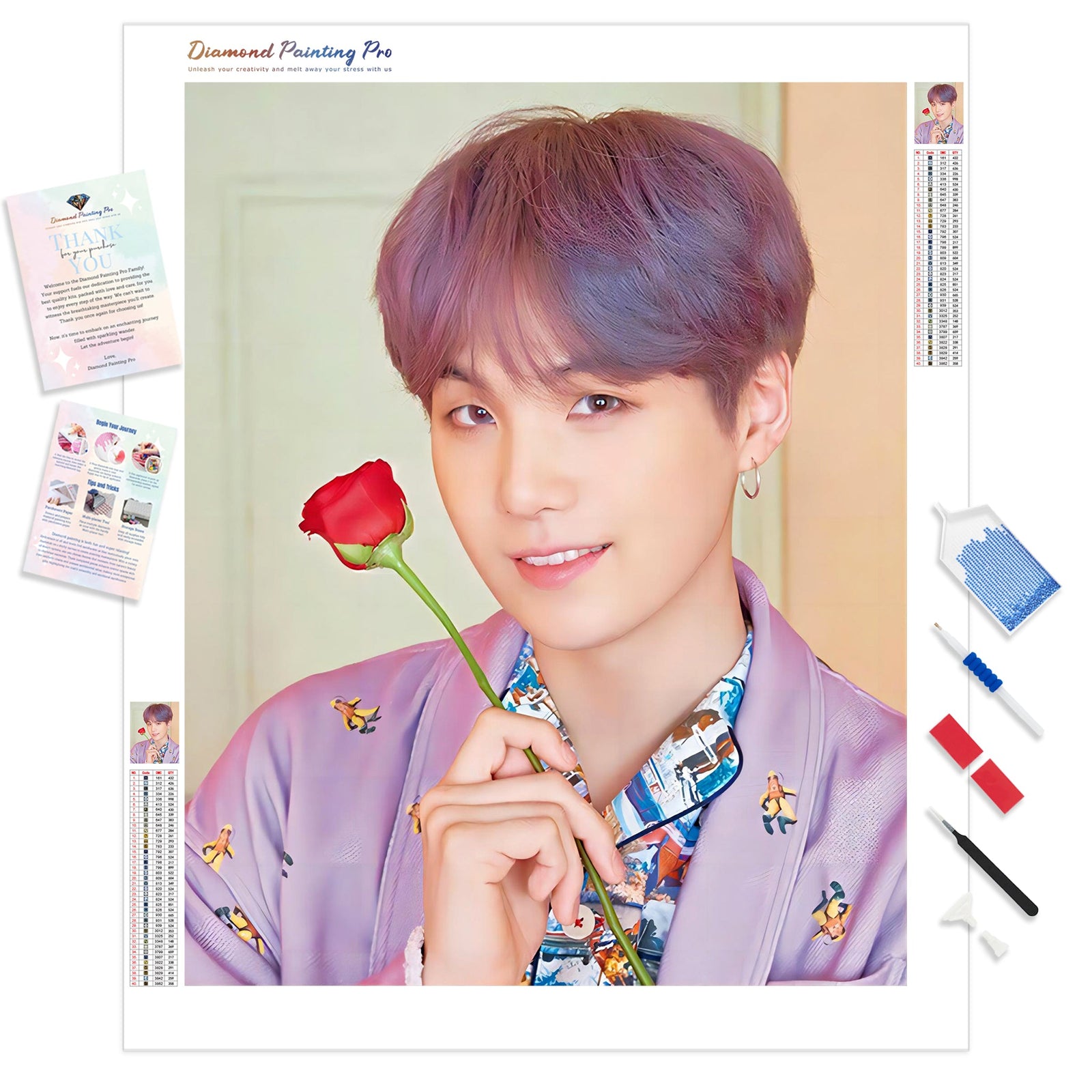 BTS Suga and Rose | Diamond Painting Kit - Full Drill - Square or Round Diamonds with AB Drills Option