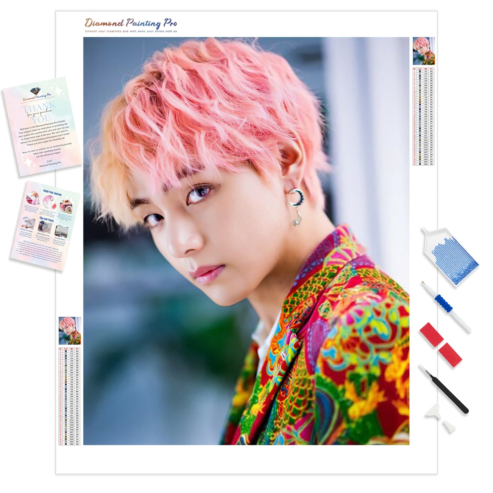 BTS V with Pink Hair | Diamond Painting Kit - Full Drill - Square or Round Diamonds with AB Drills Option