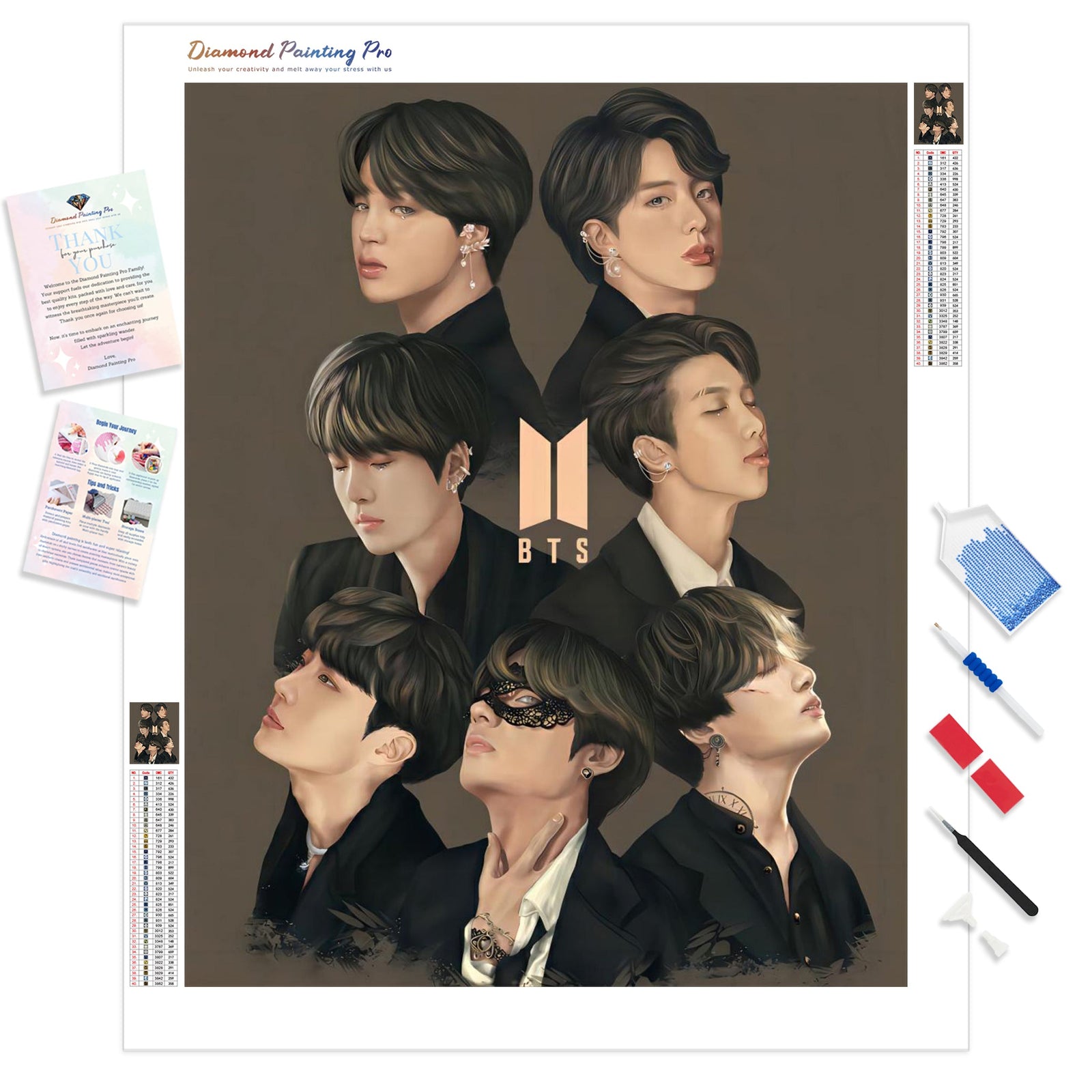 BTS Fan Art | Diamond Painting Kit - Full Drill - Square or Round Diamonds with AB Drills Option