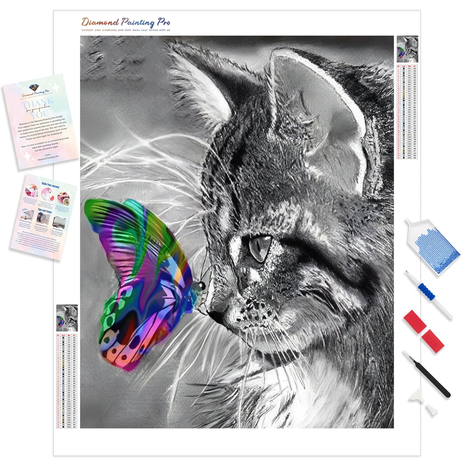 Kitty and Butterfly | Diamond Painting Kit - Full Drill - Square or Round Diamonds with AB Drills Option