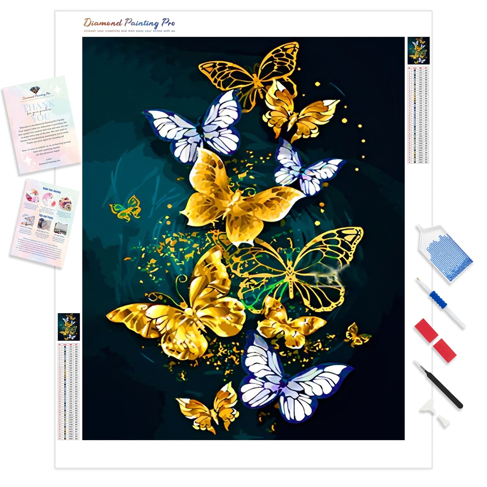 Gold Butterflies| Diamond Painting Kit - Full Drill - Square or Round Diamonds with AB Drills Option