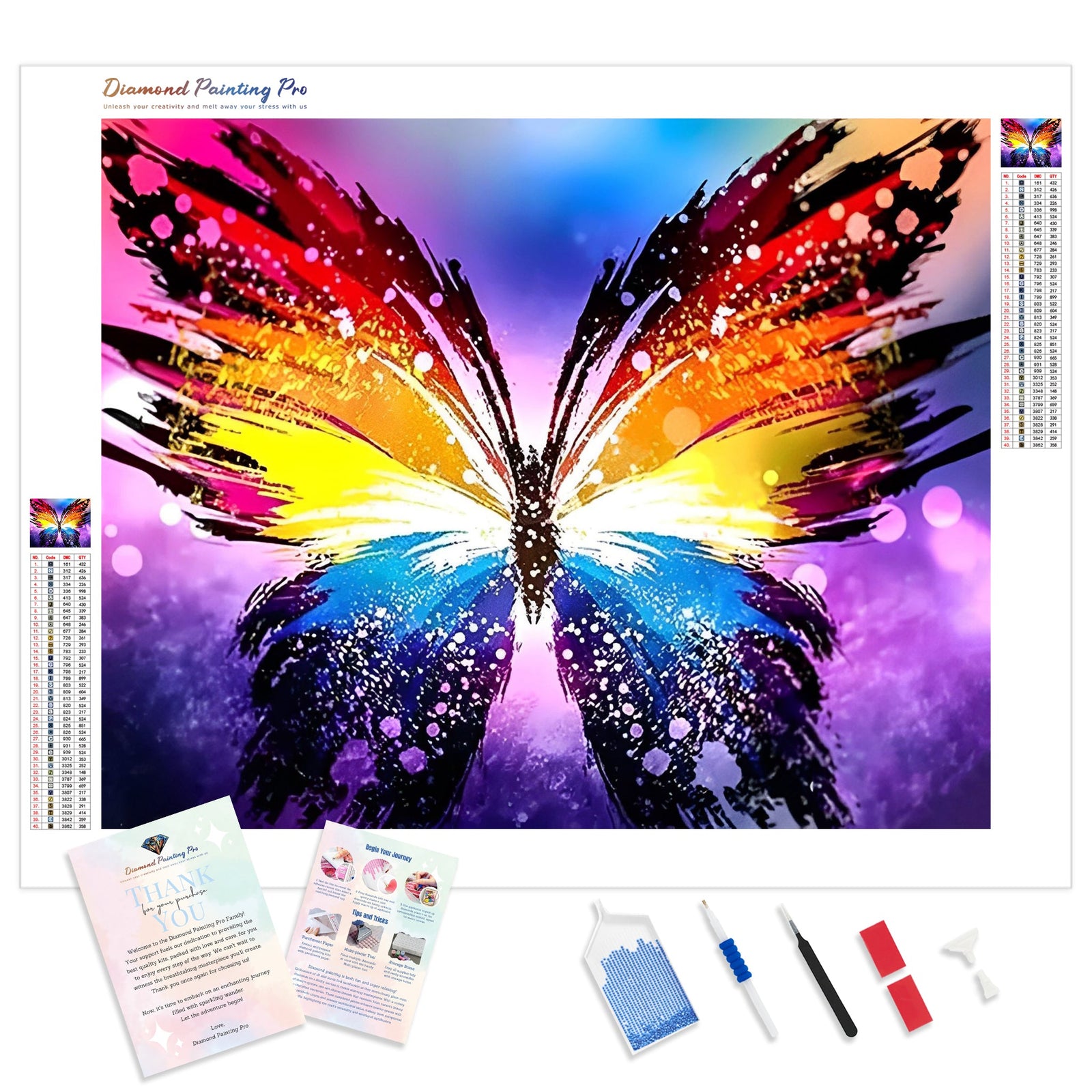 Vibrant Rainbow Butterfly | Diamond Painting Kit - Full Drill - Square or Round Diamonds with AB Drills Option