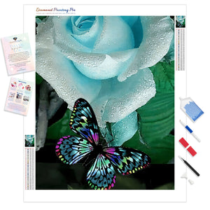 Butterfly on Blue Rose | Diamond Painting