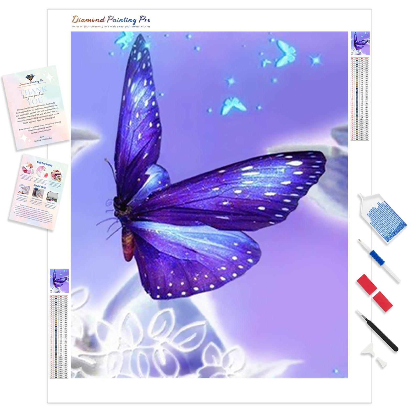 Purple Butterfly Sparkle | Diamond Painting Kit - Full Drill - Square or Round Diamonds with AB Drills Option