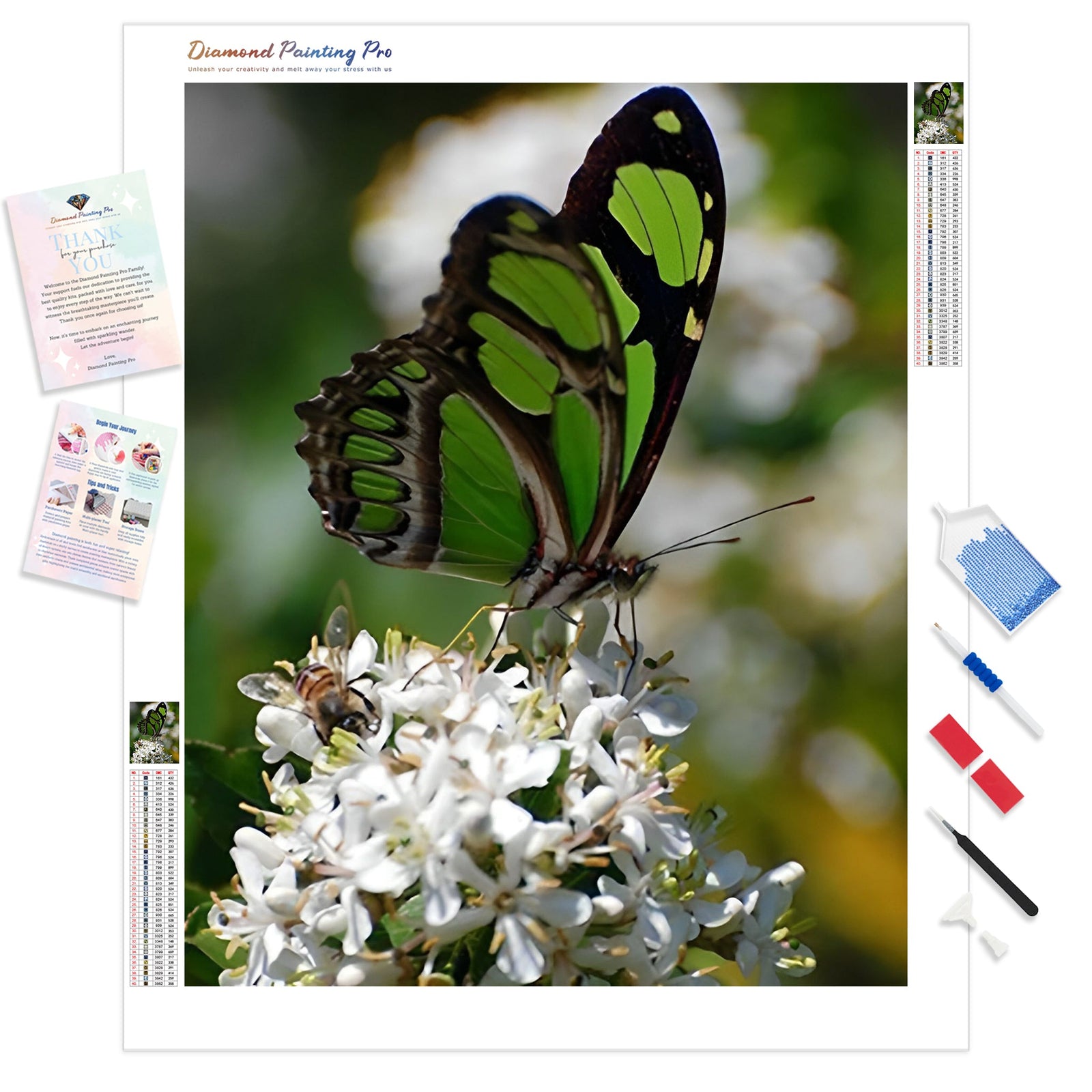 Butterfly and Bee | Diamond Painting Kit - Full Drill - Square or Round Diamonds with AB Drills Option