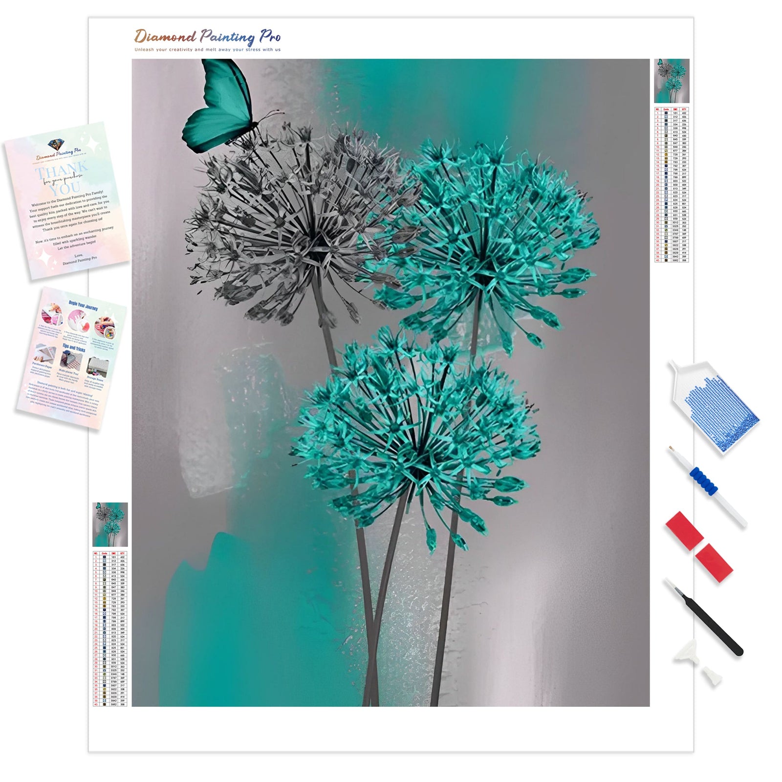 Butterfly on Dandelion | Diamond Painting Kit - Full Drill - Square or Round Diamonds with AB Drills Option