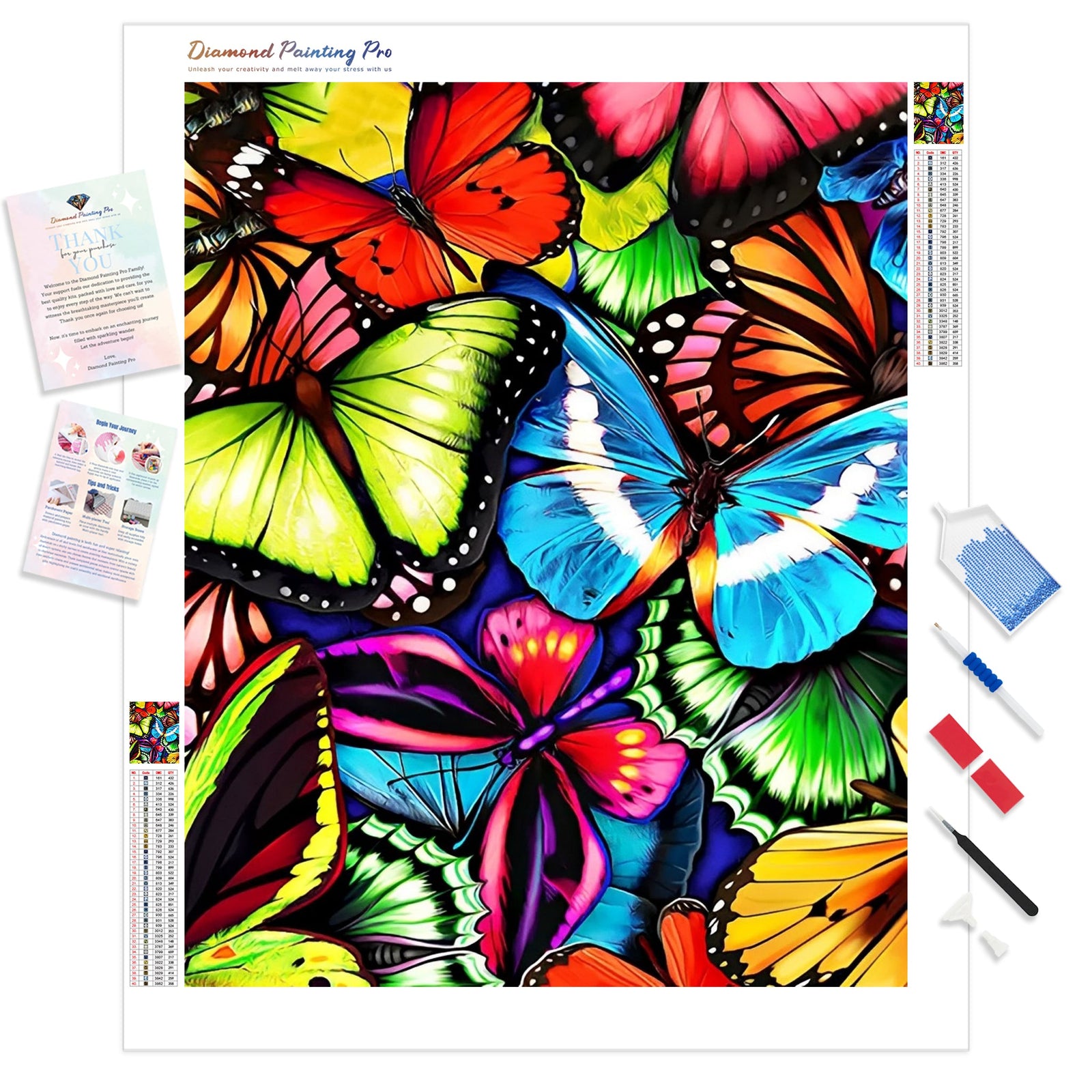 Vibrant Butterflies | Diamond Painting Kit - Full Drill - Square or Round Diamonds with AB Drills Option