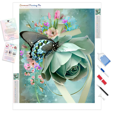 Butterfly on Roses | Diamond Painting Kit - Full Drill - Square or Round Diamonds with AB Drills Option