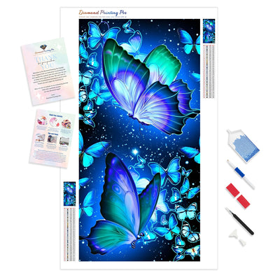 Radiant Blue Butterflies | Diamond Painting Kit - Full Drill - Square or Round Diamonds with AB Drills Option