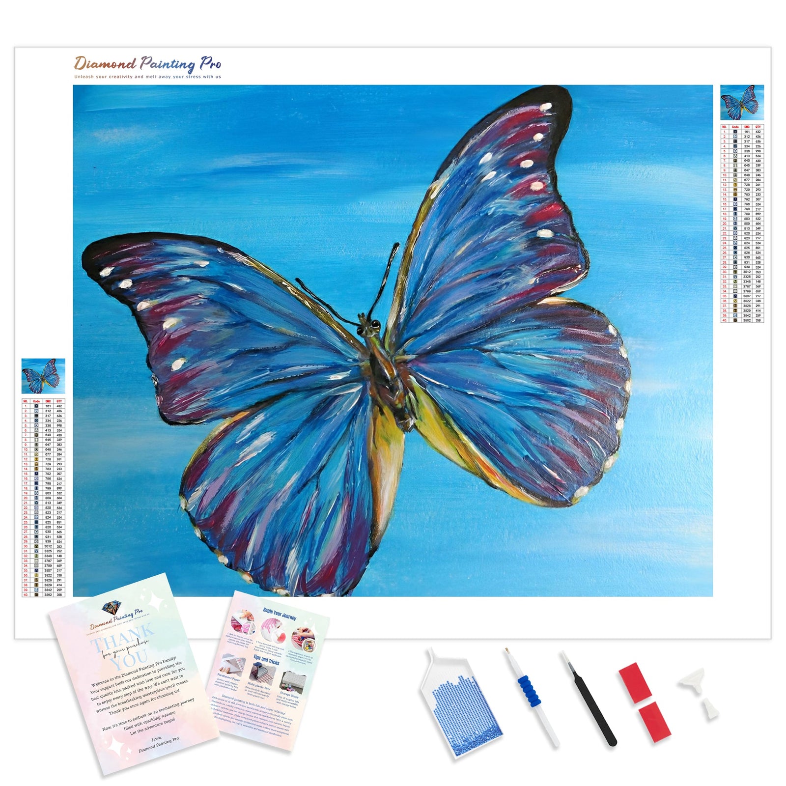 Blue Butterfly | Diamond Painting Kit - Full Drill - Square or Round Diamonds with AB Drills Option