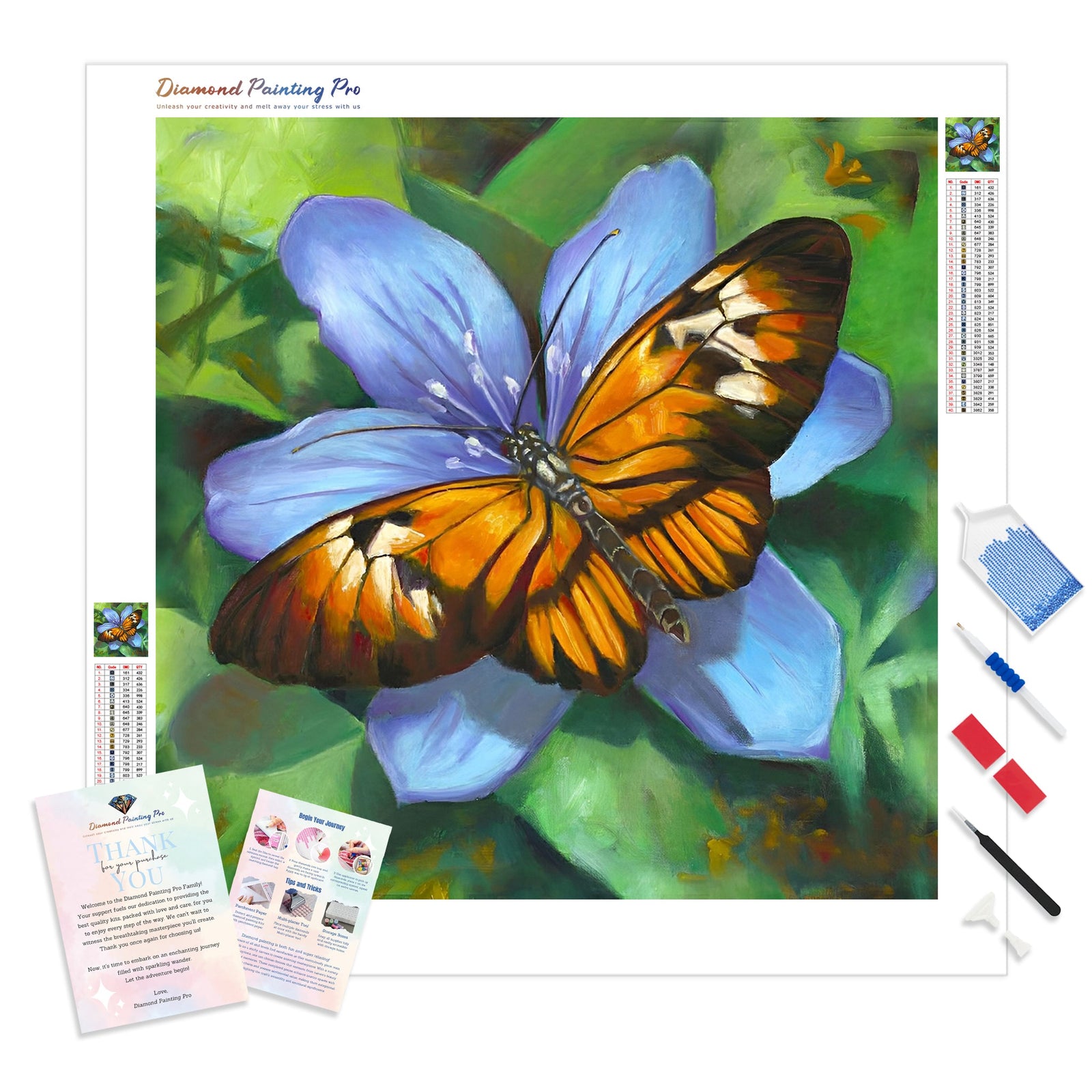 Butterfly on Blue Flower | Diamond Painting Kit - Full Drill - Square or Round Diamonds with AB Drills Option