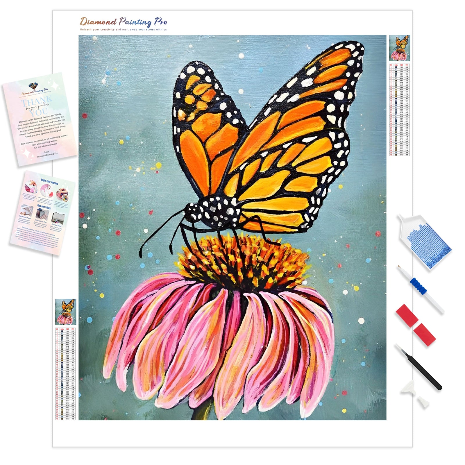 Monarch Butterfly and Flower | Diamond Painting Kit - Full Drill - Square or Round Diamonds with AB Drills Option