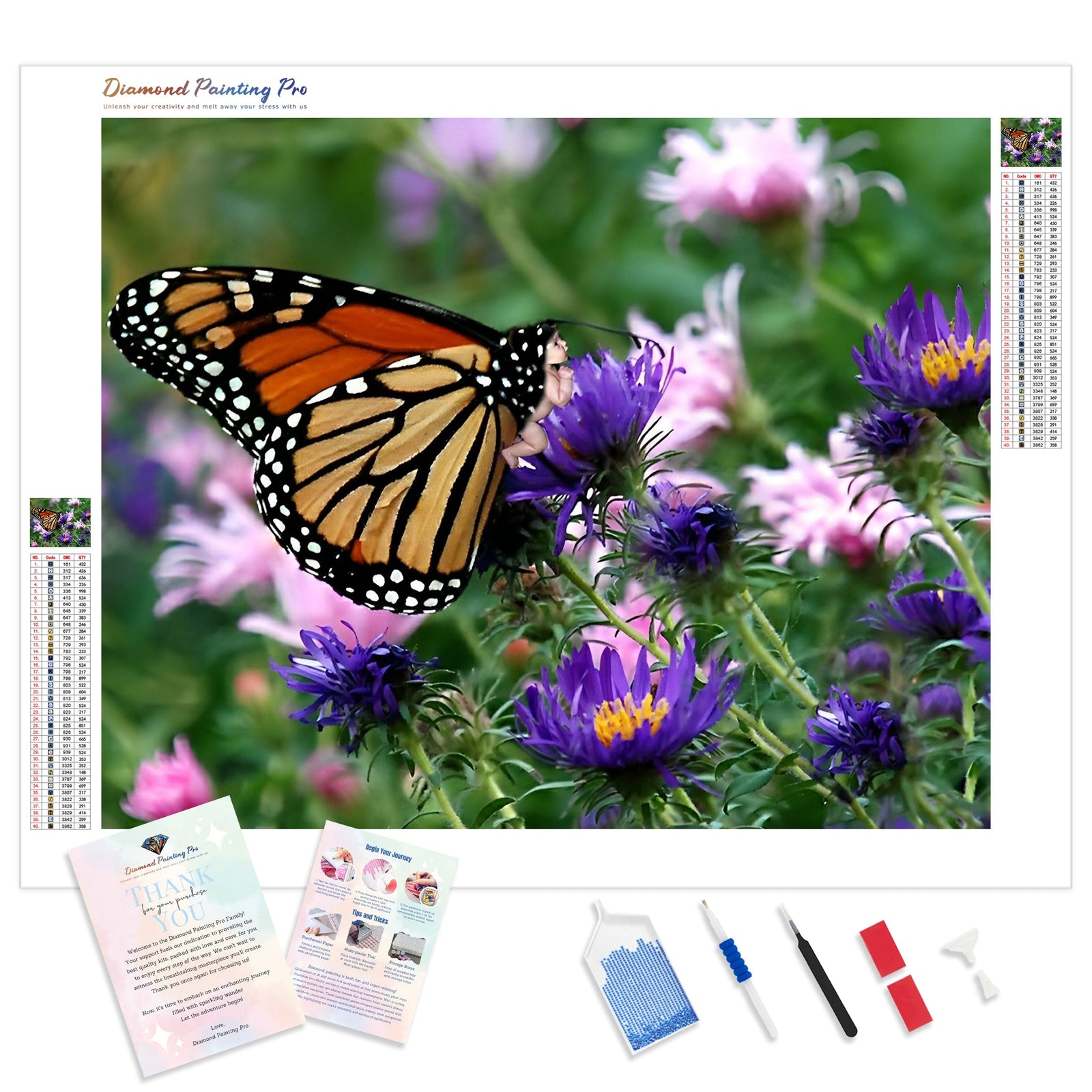 Monarch Butterfly and Wildflowers | Diamond Painting Kit - Full Drill - Square or Round Diamonds with AB Drills Option