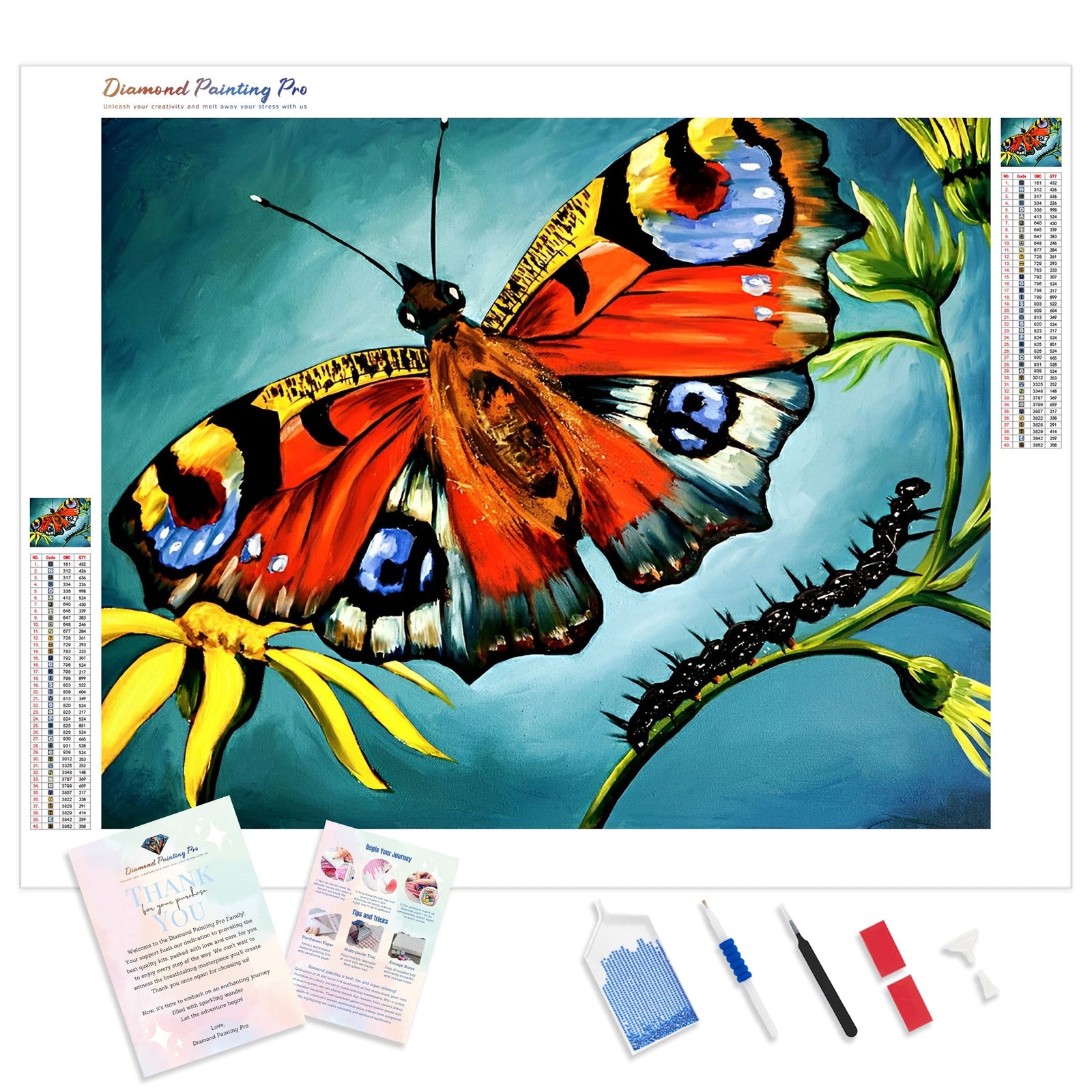 Peacock Butterfly | Diamond Painting Kit - Full Drill - Square or Round Diamonds with AB Drills Option