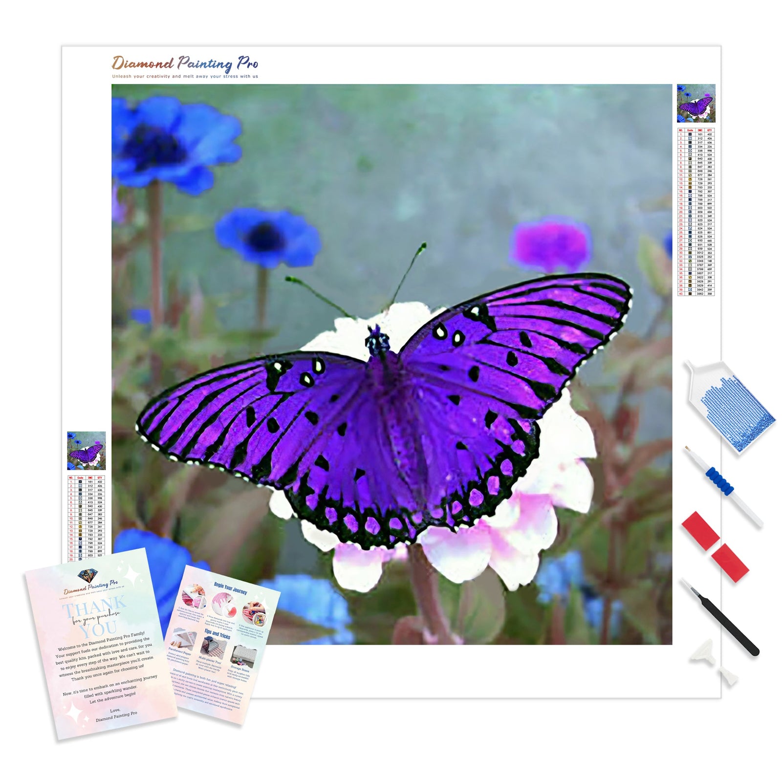 Lilac Butterfly | Diamond Painting Kit - Full Drill - Square or Round Diamonds with AB Drills Option