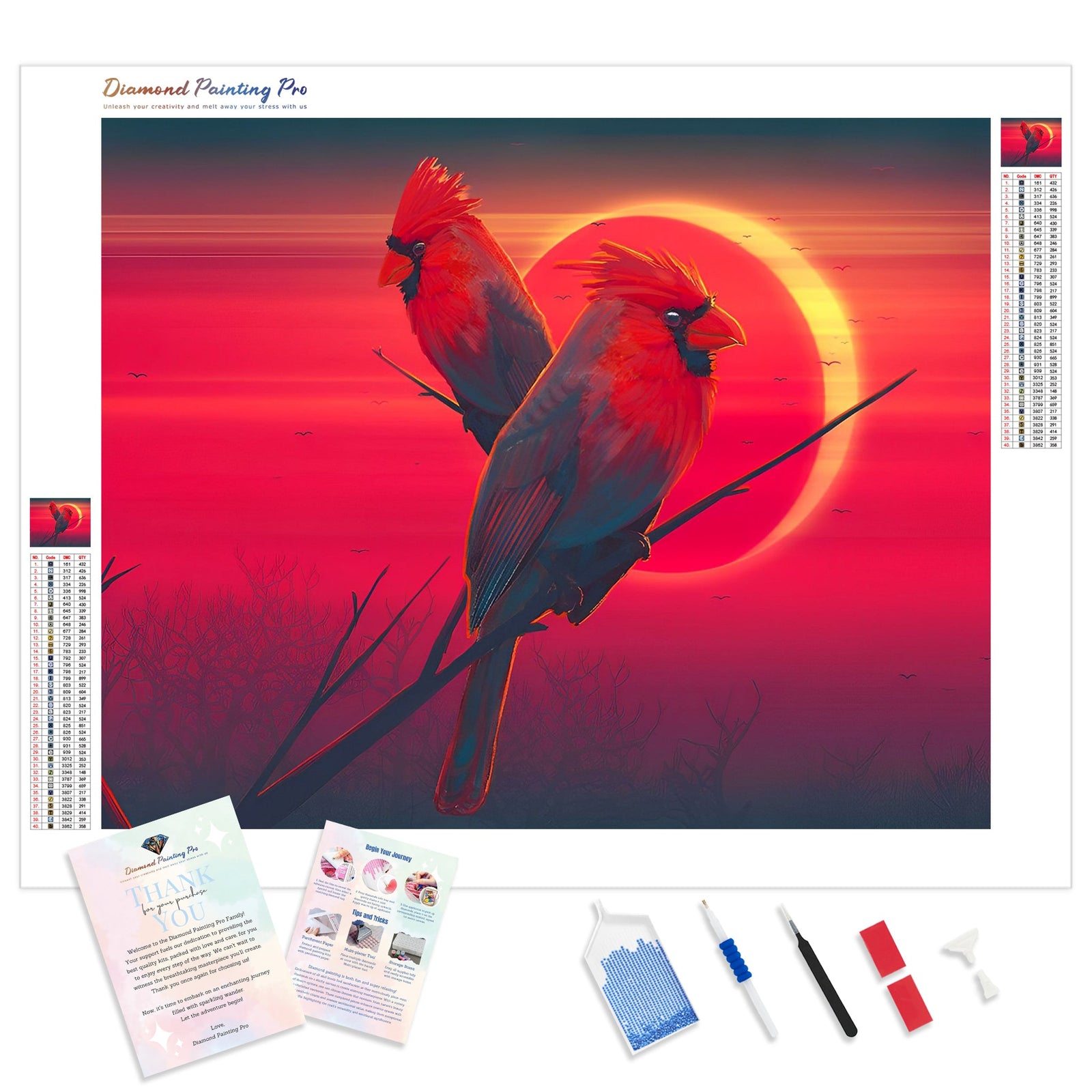 Cardinal Bird under the Red Moon | Diamond Painting Kit - Full Drill - Square or Round Diamonds with AB Drills Option