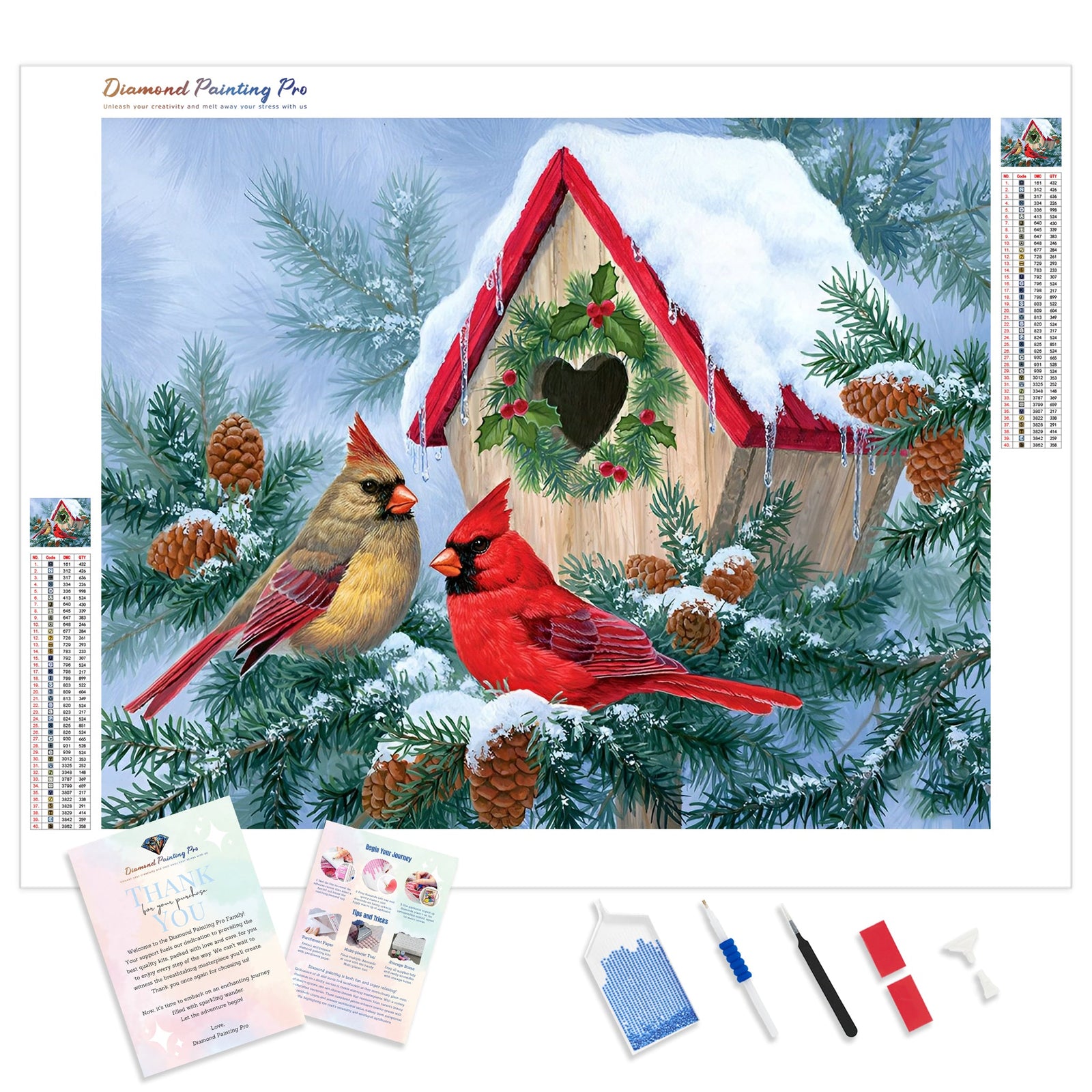 Cardinal Birds Christmas | Diamond Painting Kit - Full Drill - Square or Round Diamonds with AB Drills Option