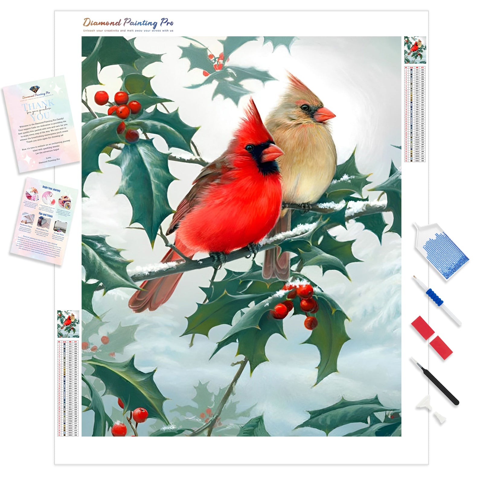 Cardinal Bird Christmas | Diamond Painting Kit - Full Drill - Square or Round Diamonds with AB Drills Option