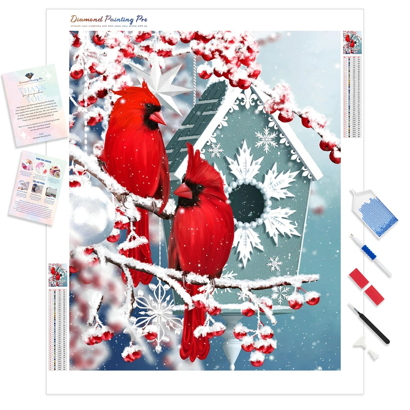 Cardinal Couple In Christmas Day | Diamond Painting Kit - Full Drill - Square or Round Diamonds with AB Drills Option