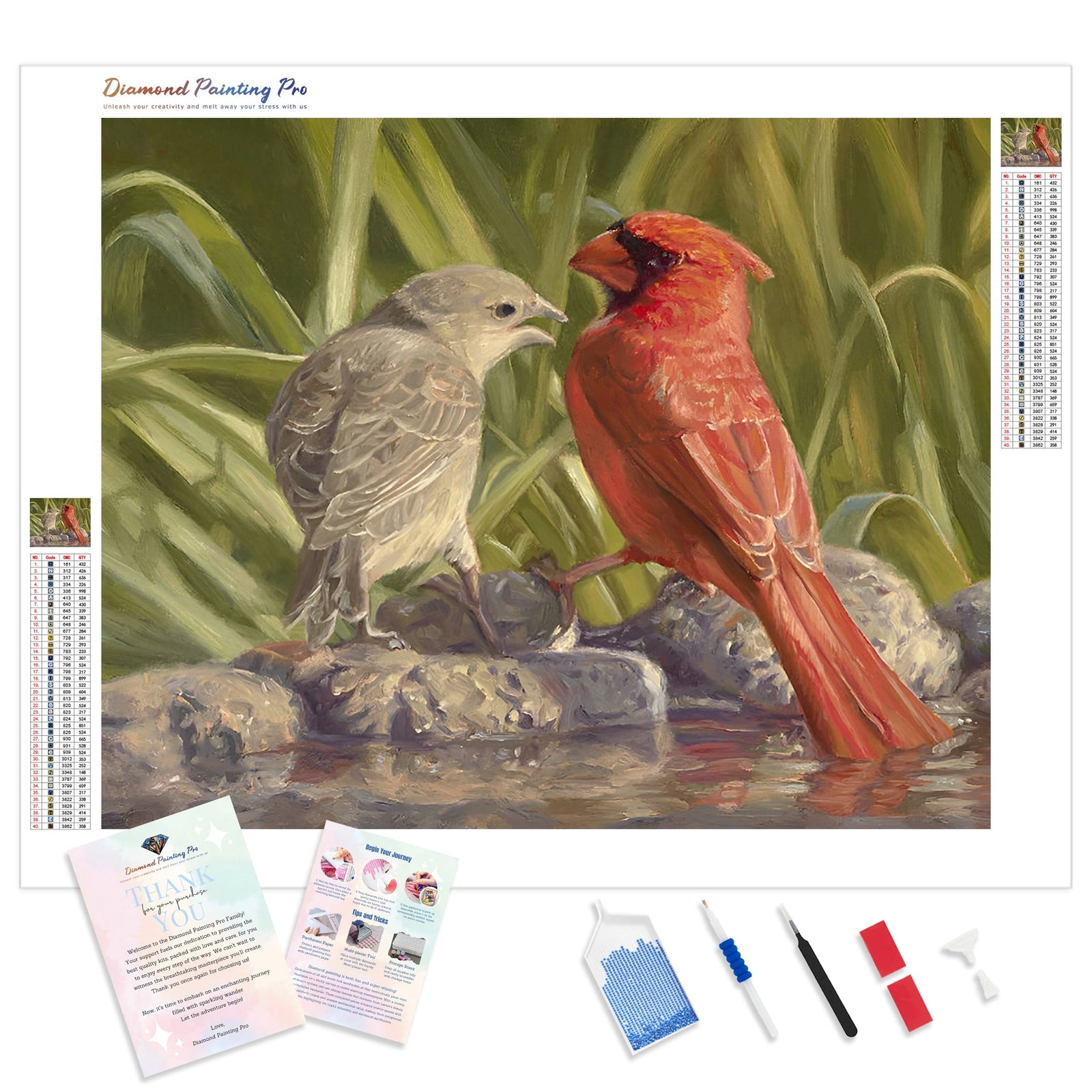 Cardinal Couple | Diamond Painting Kit - Full Drill - Square or Round Diamonds with AB Drills Option