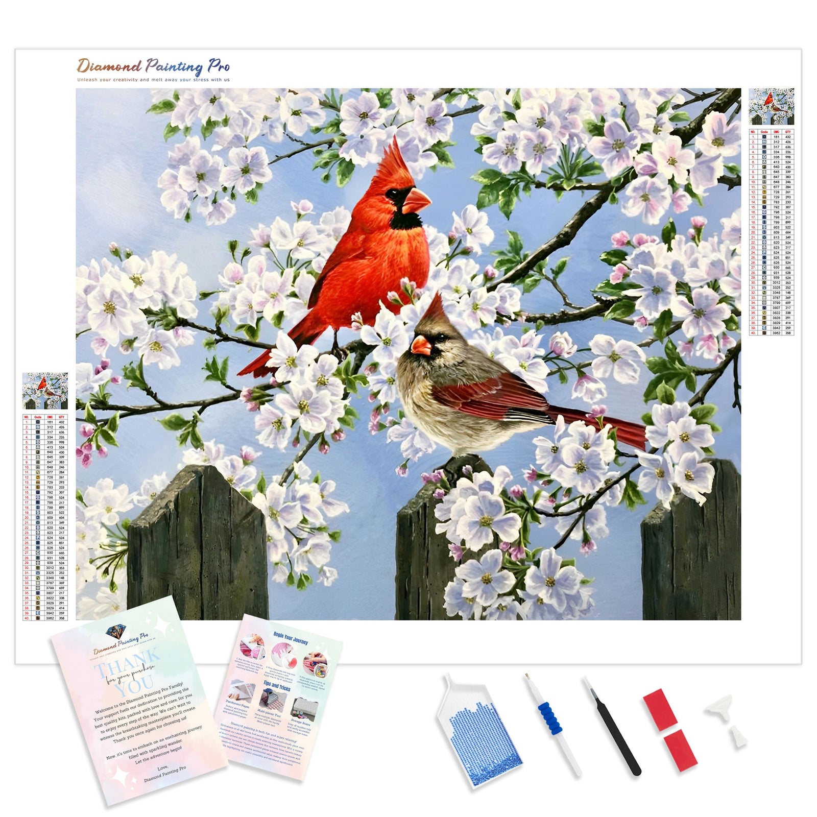 Cardinal Bird Couple | Diamond Painting Kit - Full Drill - Square or Round Diamonds with AB Drills Option