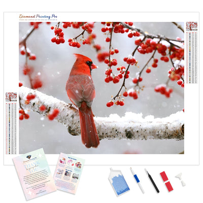 Berry Tree Cardinal | Diamond Painting Kit - Full Drill - Square or Round Diamonds with AB Drills Option