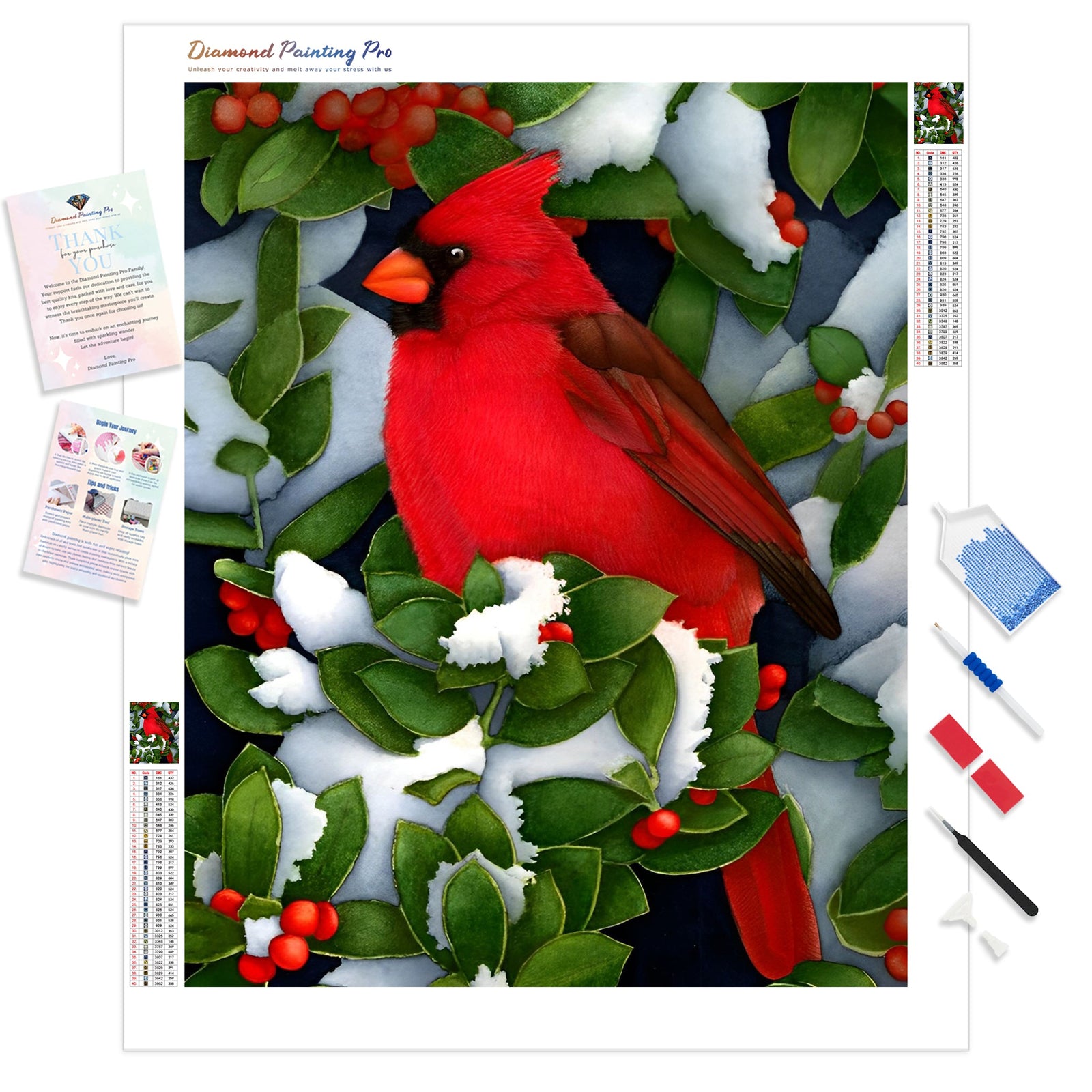 Berry Tree Cardinals | Diamond Painting Kit - Full Drill - Square or Round Diamonds with AB Drills Option