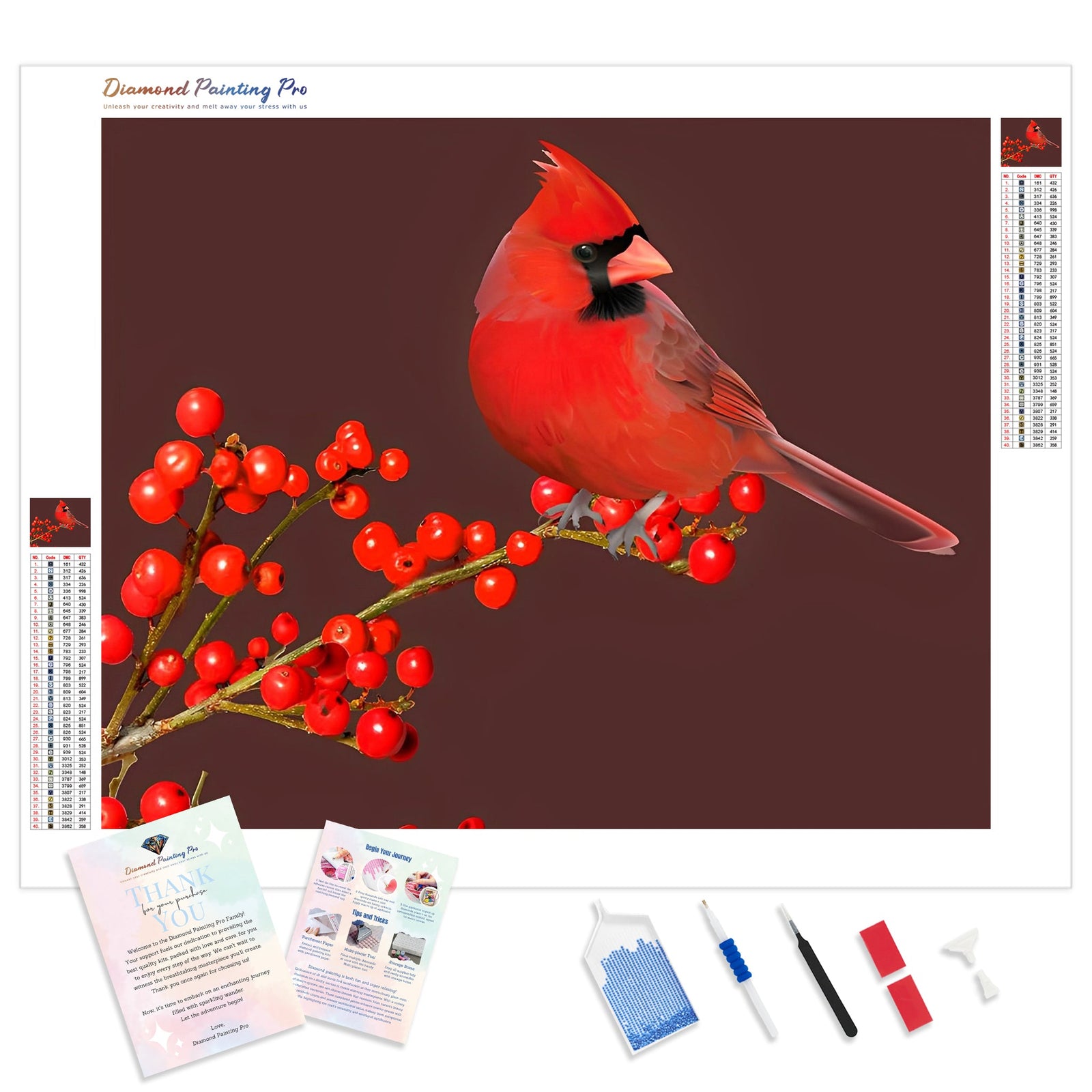 Northern Cardinal | Diamond Painting Kit - Full Drill - Square or Round Diamonds with AB Drills Option