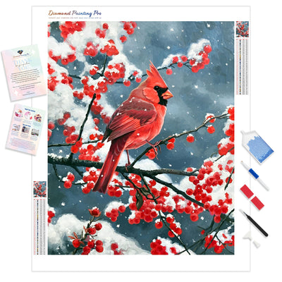 Winter Cardinal | Diamond Painting Kit - Full Drill - Square or Round Diamonds with AB Drills Option