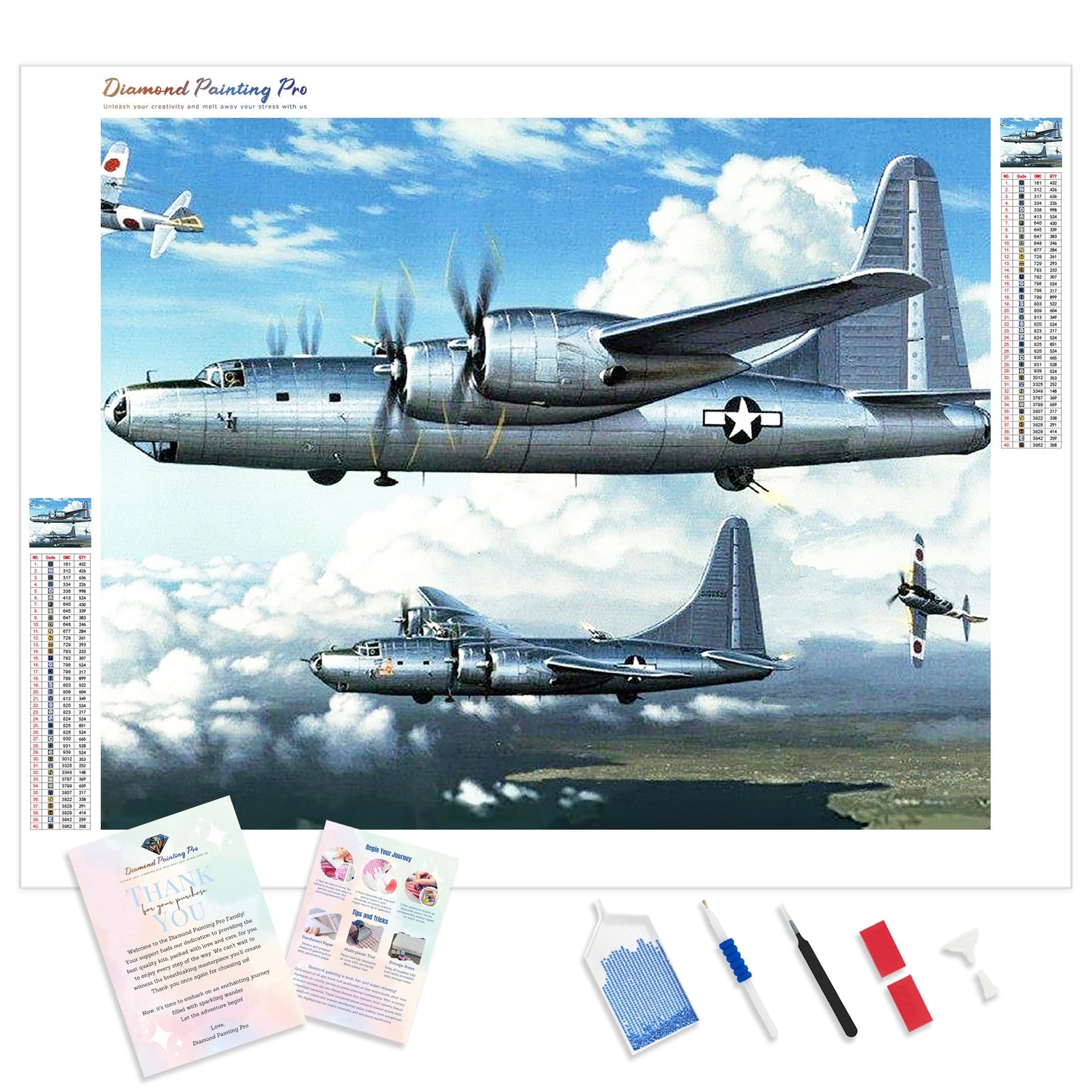 World War Ii Airplane | Diamond Painting Kit - Full Drill - Square or Round Diamonds with AB Drills Option