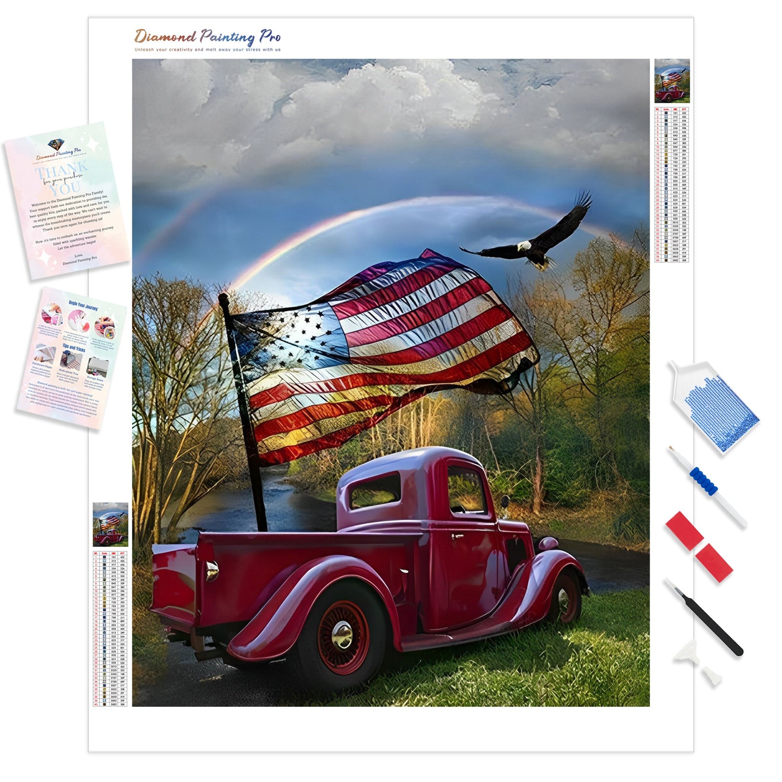 America Flag Car | Diamond Painting Kit - Full Drill - Square or Round Diamonds with AB Drills Option