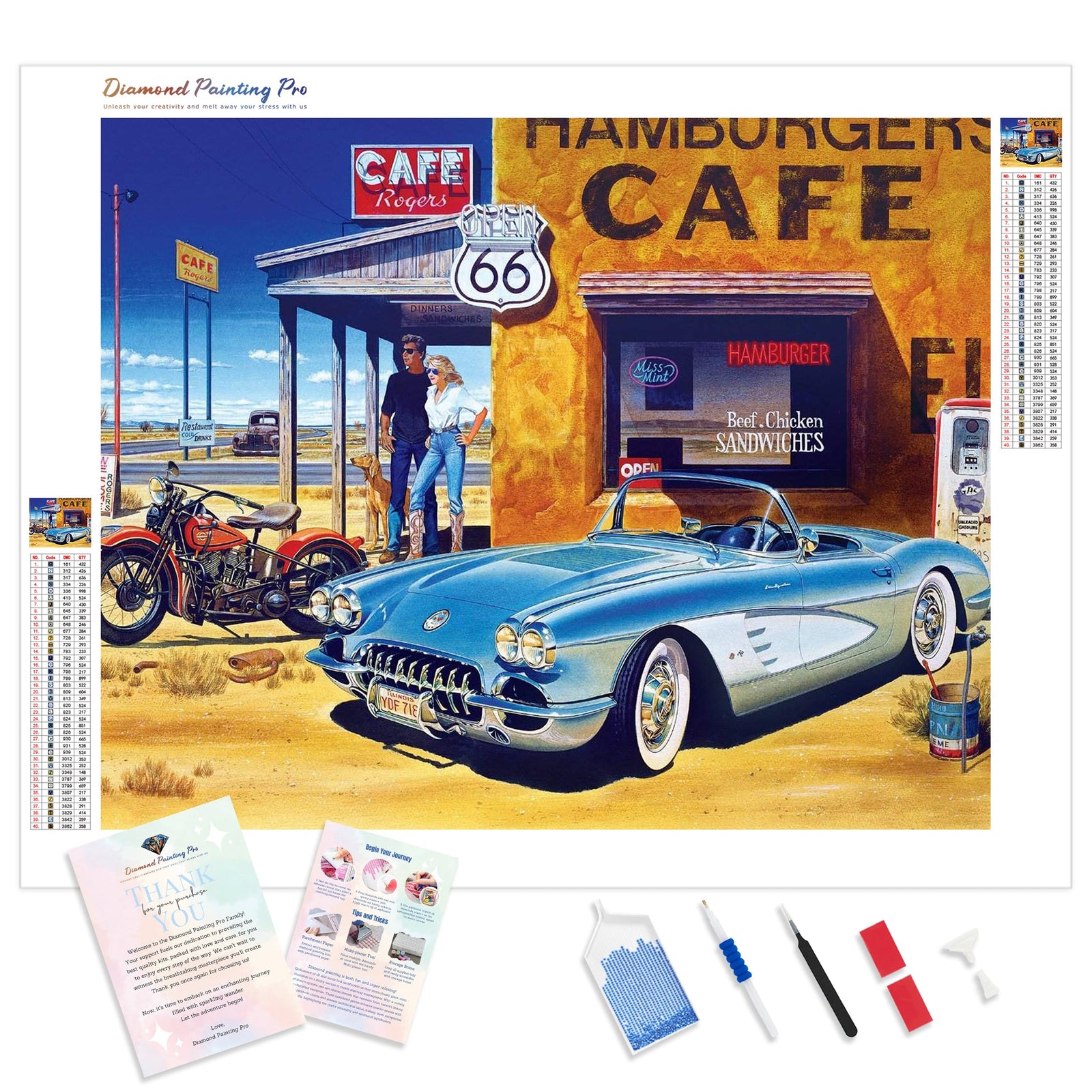 Car on Road 66 | Diamond Painting Kit - Full Drill - Square or Round Diamonds with AB Drills Option