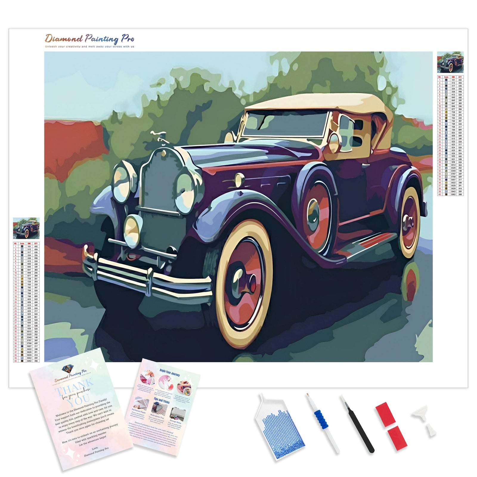 Classic Car | Diamond Painting Kit - Full Drill - Square or Round Diamonds with AB Drills Option