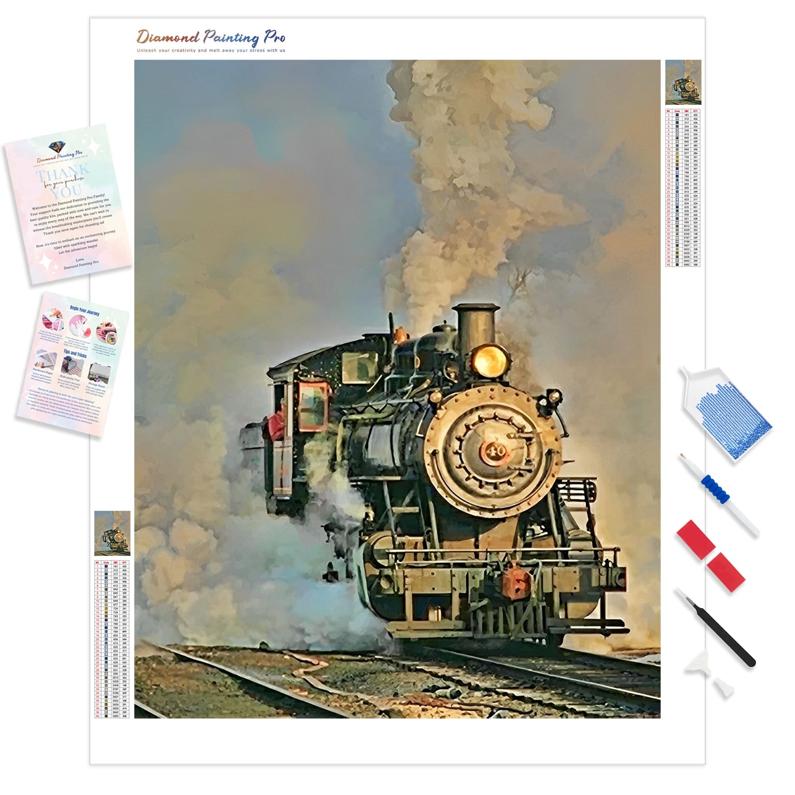 Old Steam Engine Train | Diamond Painting Kit - Full Drill - Square or Round Diamonds with AB Drills Option