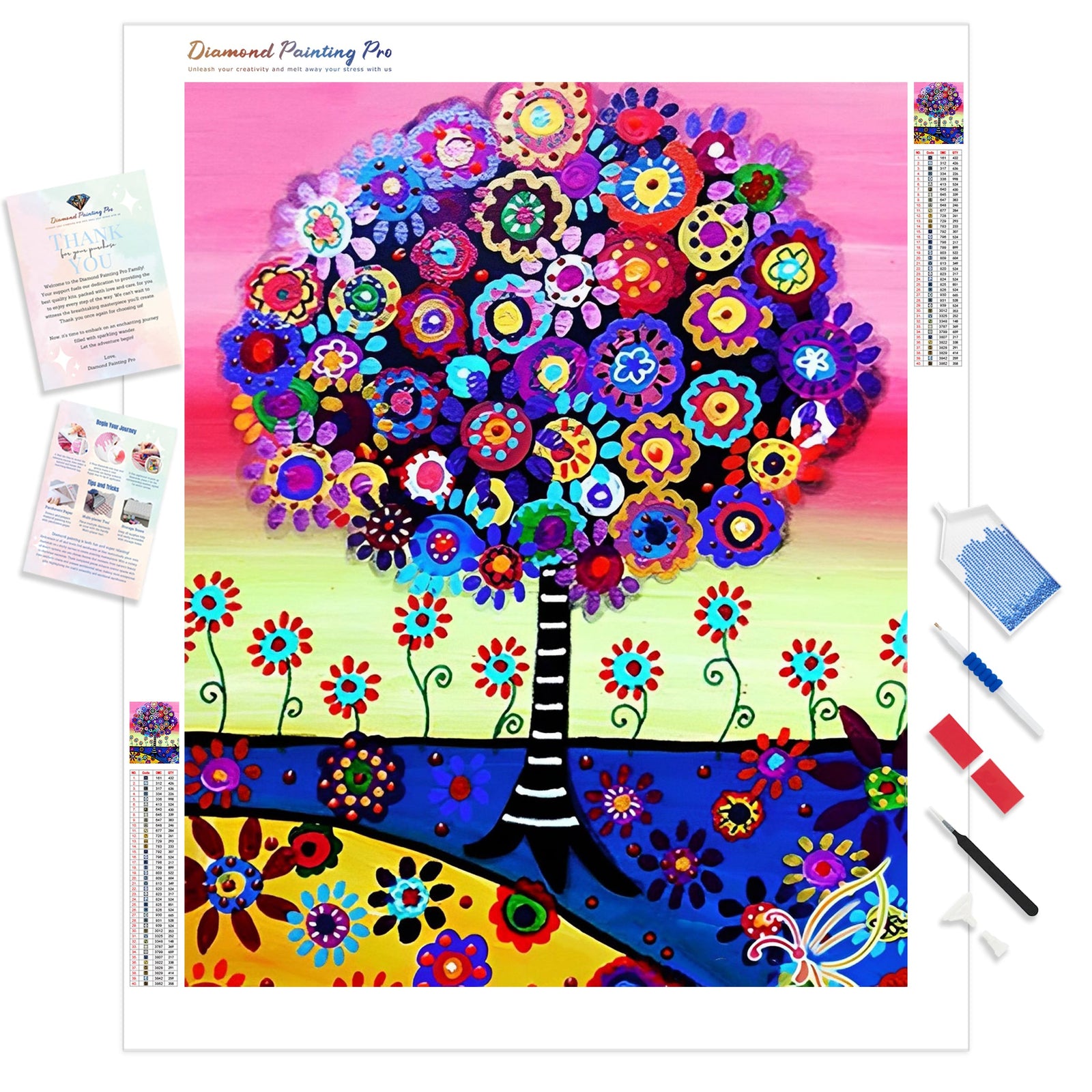 Cartoon Tree | Diamond Painting Kit - Full Drill - Square or Round Diamonds with AB Drills Option