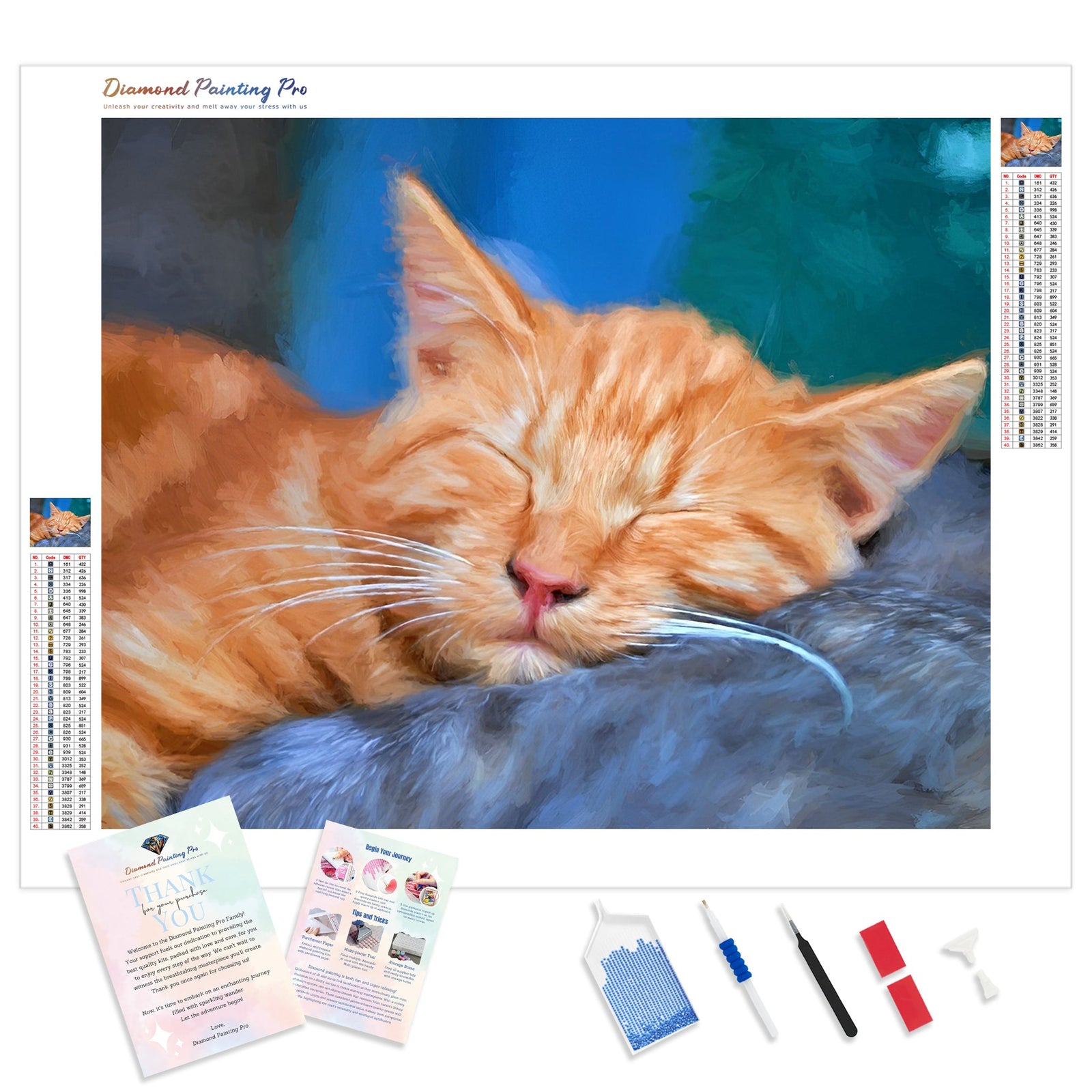 Sleeping Orange Tabby Cat | Diamond Painting Kit - Full Drill - Square or Round Diamonds with AB Drills Option