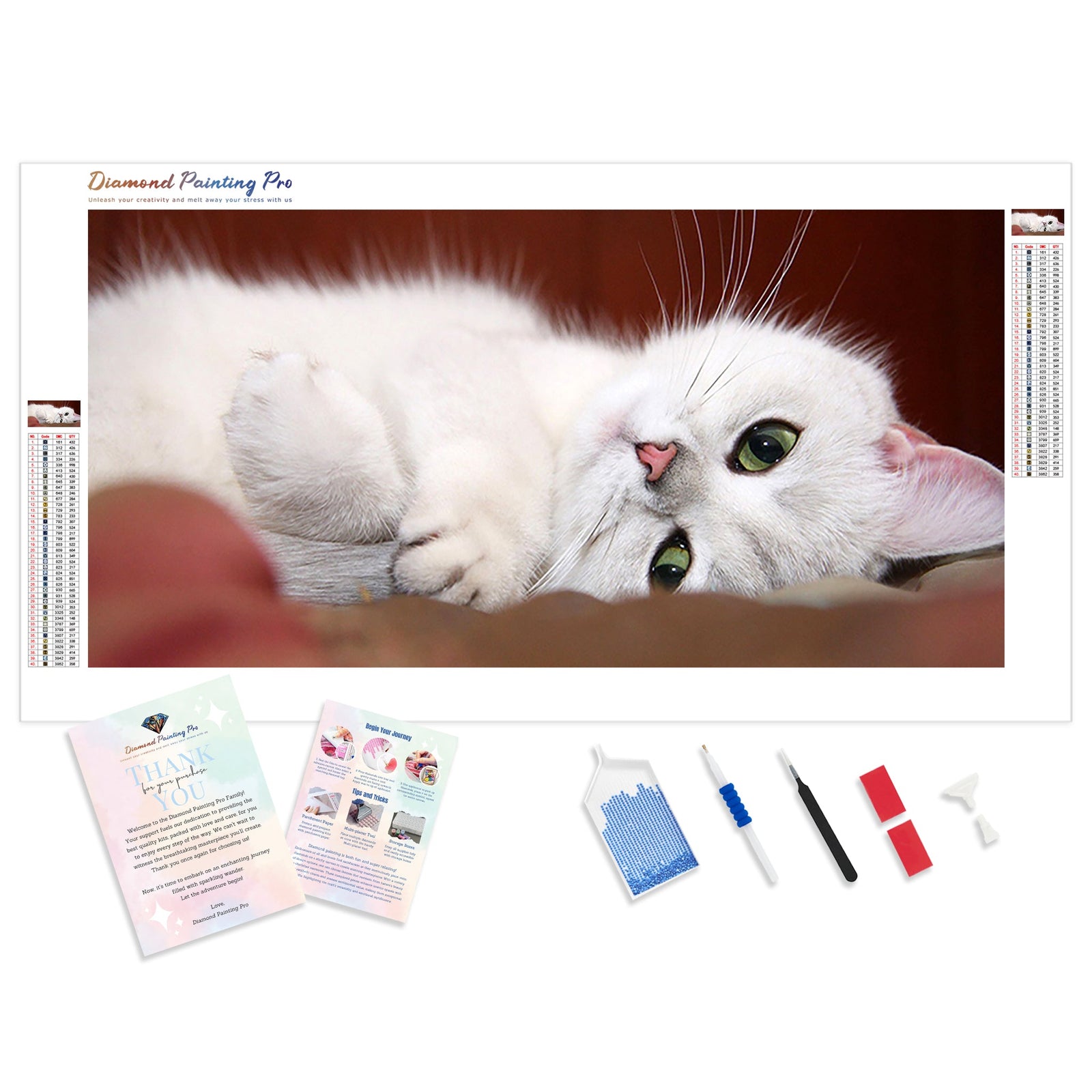 White kitten | Diamond Painting Kit - Full Drill - Square or Round Diamonds with AB Drills Option