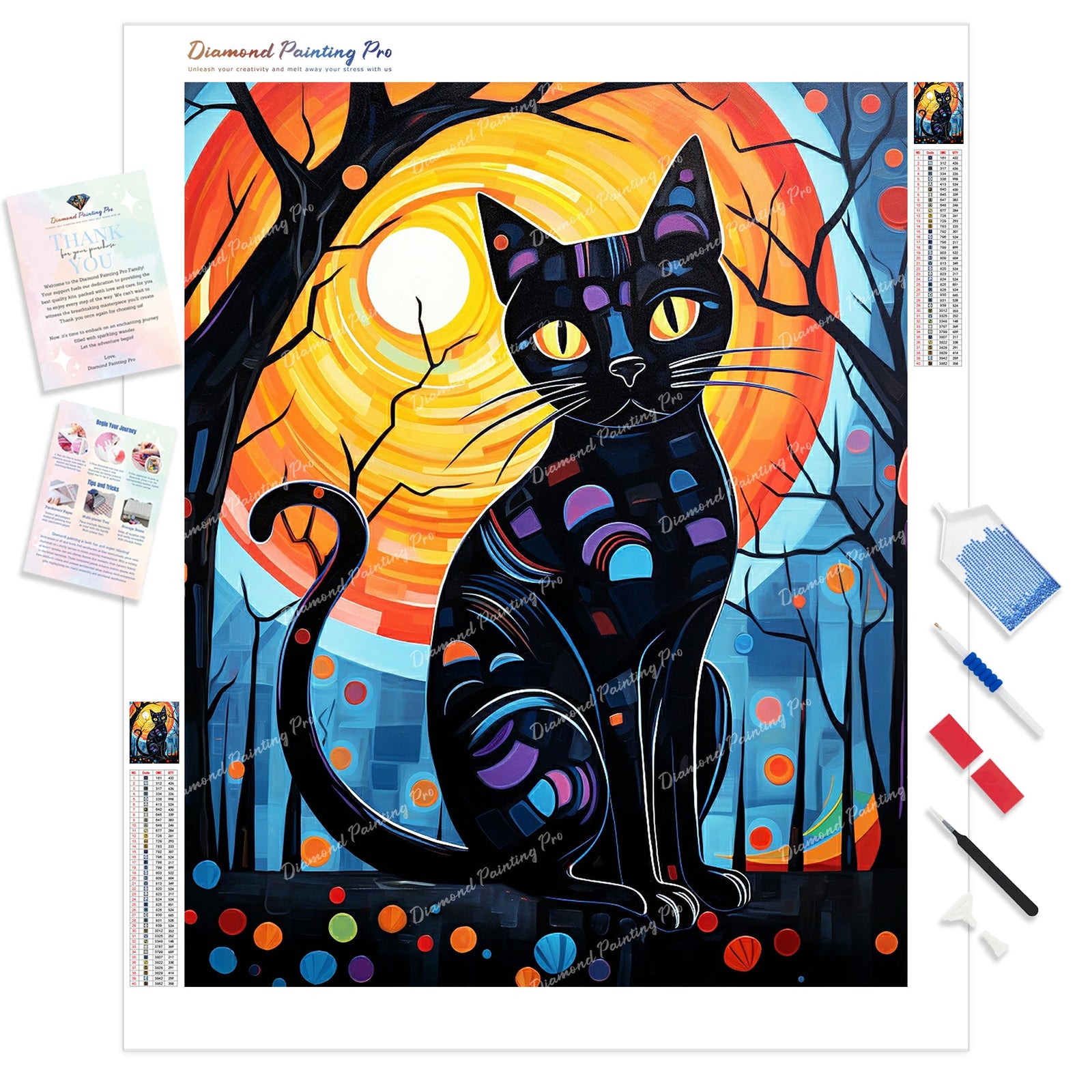 The Whimsical Black Cat | Diamond Painting Kit - Full Drill - Square or Round Diamonds with AB Drills Option