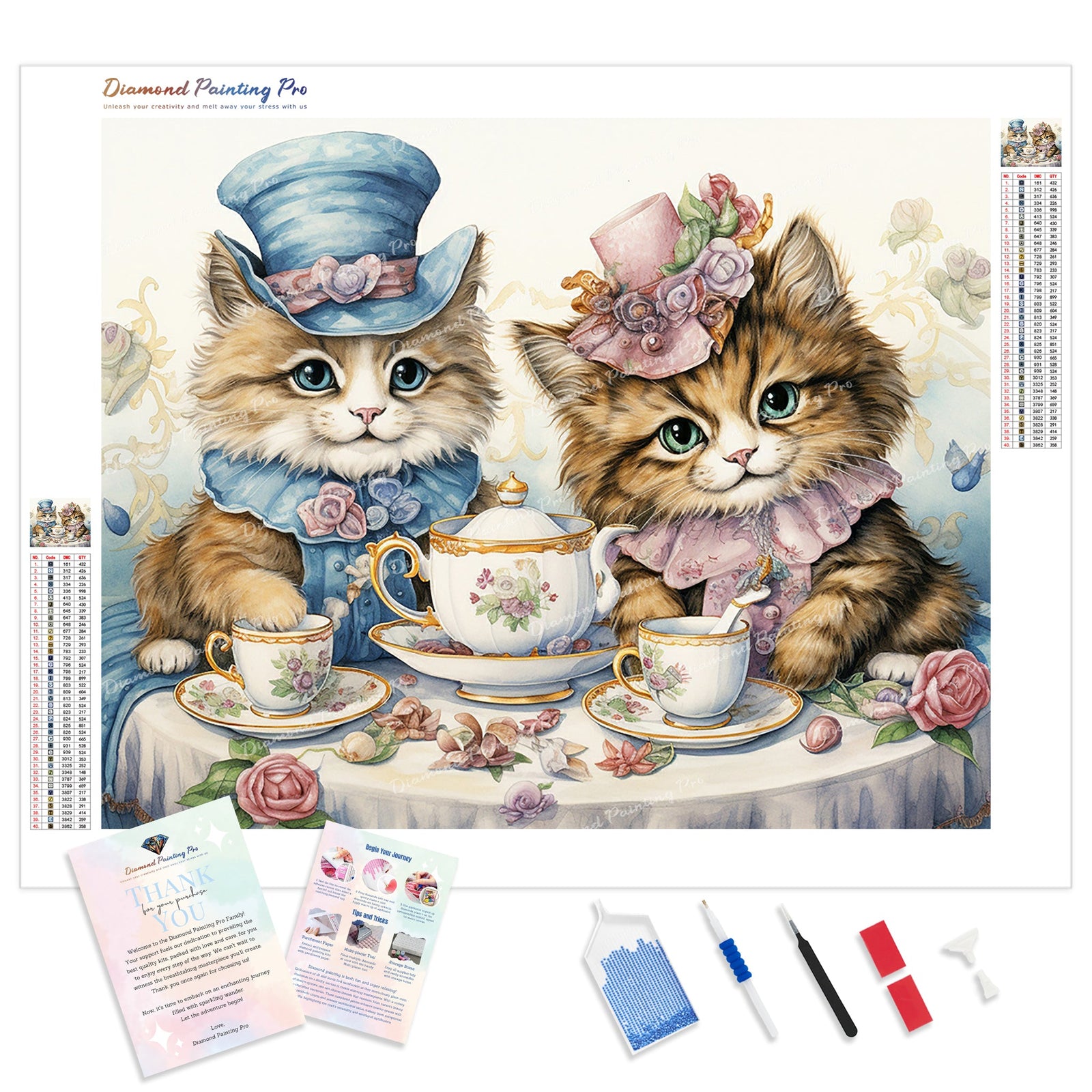 Kitty Tea Party | Diamond Painting Kit - Full Drill - Square or Round Diamonds with AB Drills Option