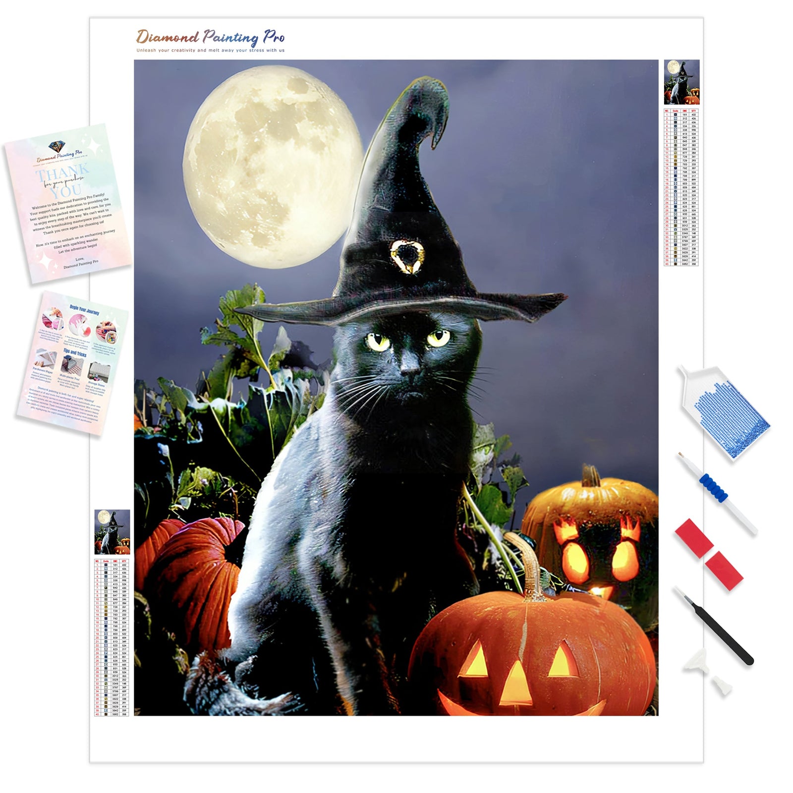 Witchy Black Halloween Cat | Diamond Painting Kit - Full Drill - Square or Round Diamonds with AB Drills Option