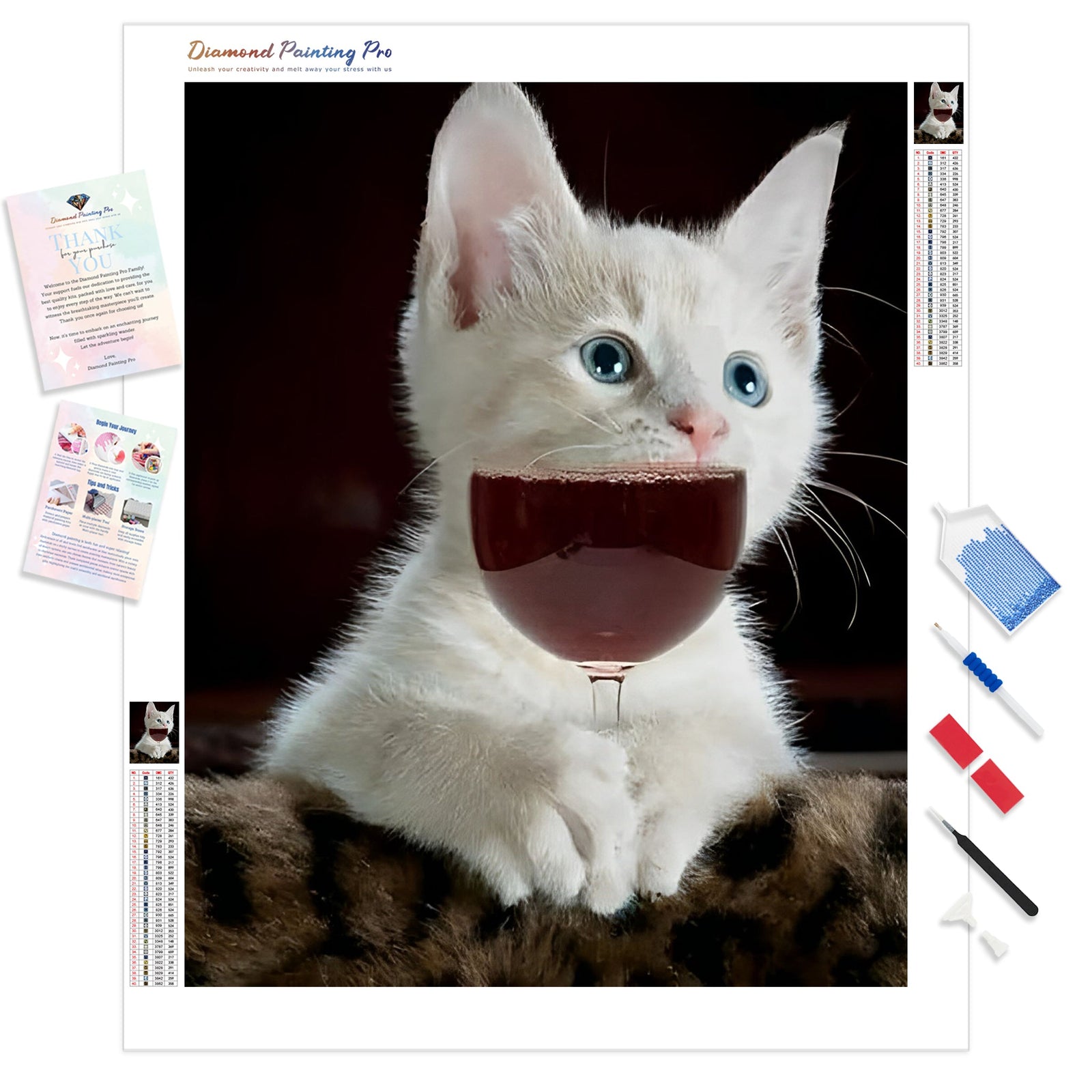 Cat and Wine | Diamond Painting Kit - Full Drill - Square or Round Diamonds with AB Drills Option