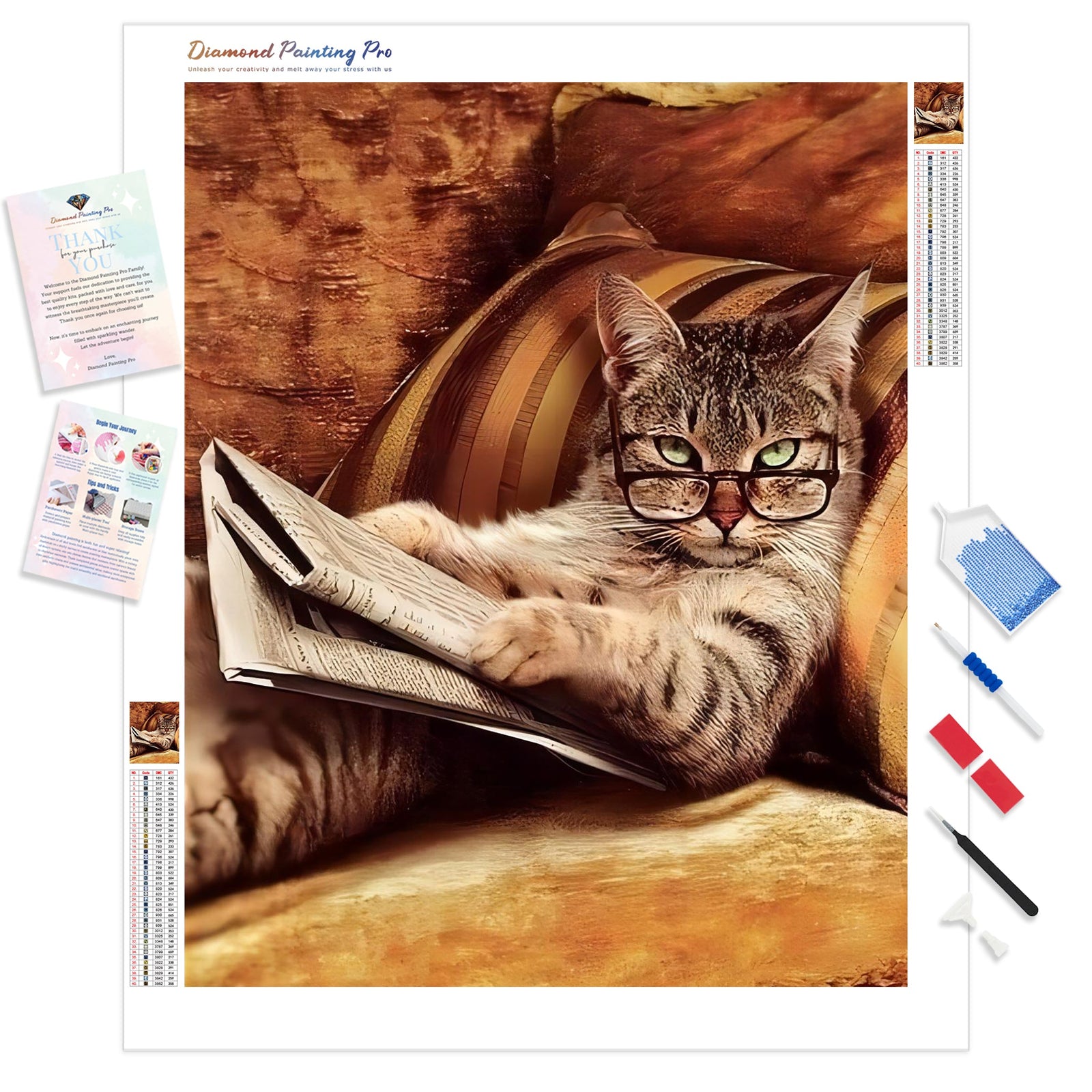 Cat Reading Times | Diamond Painting Kit - Full Drill - Square or Round Diamonds with AB Drills Option