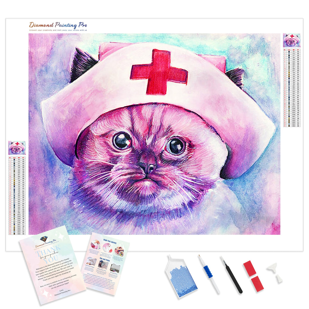 Nurse Kitty | Diamond Painting Kit - Full Drill - Square or Round Diamonds with AB Drills Option