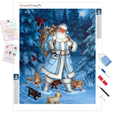 Christmas Santa with Puppies | Diamond Painting Kit - Full Drill - Square or Round Diamonds with AB Drills Option