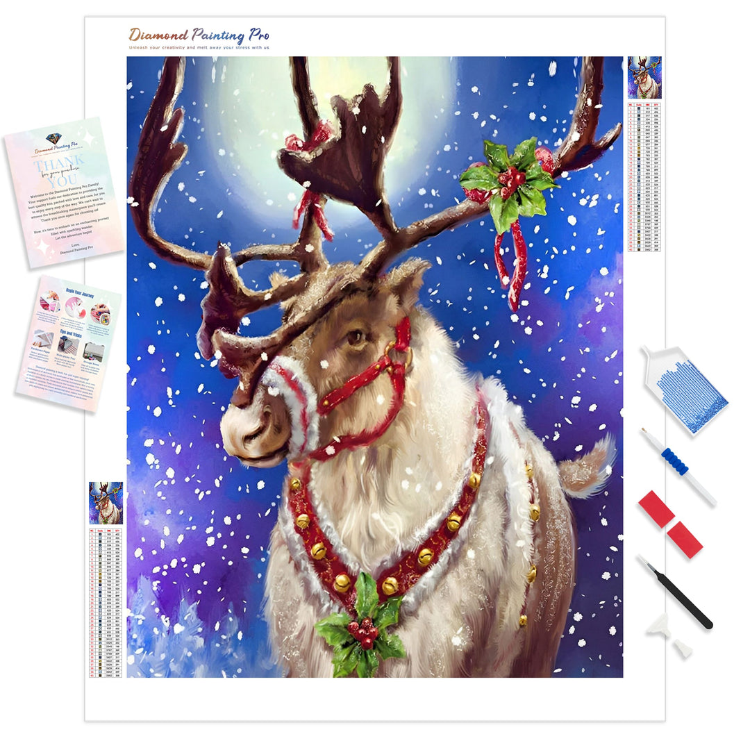 Christmas Deer and Bells | Diamond Painting Kit - Full Drill - Square or Round Diamonds with AB Drills Option