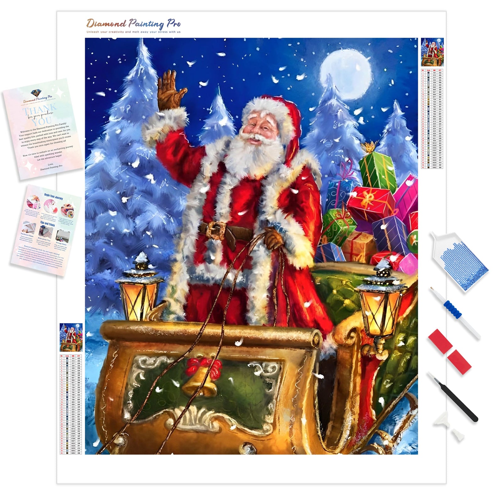 Christmas Santa with Gifts on Sleigh | Diamond Painting Kit - Full Drill - Square or Round Diamonds with AB Drills Option